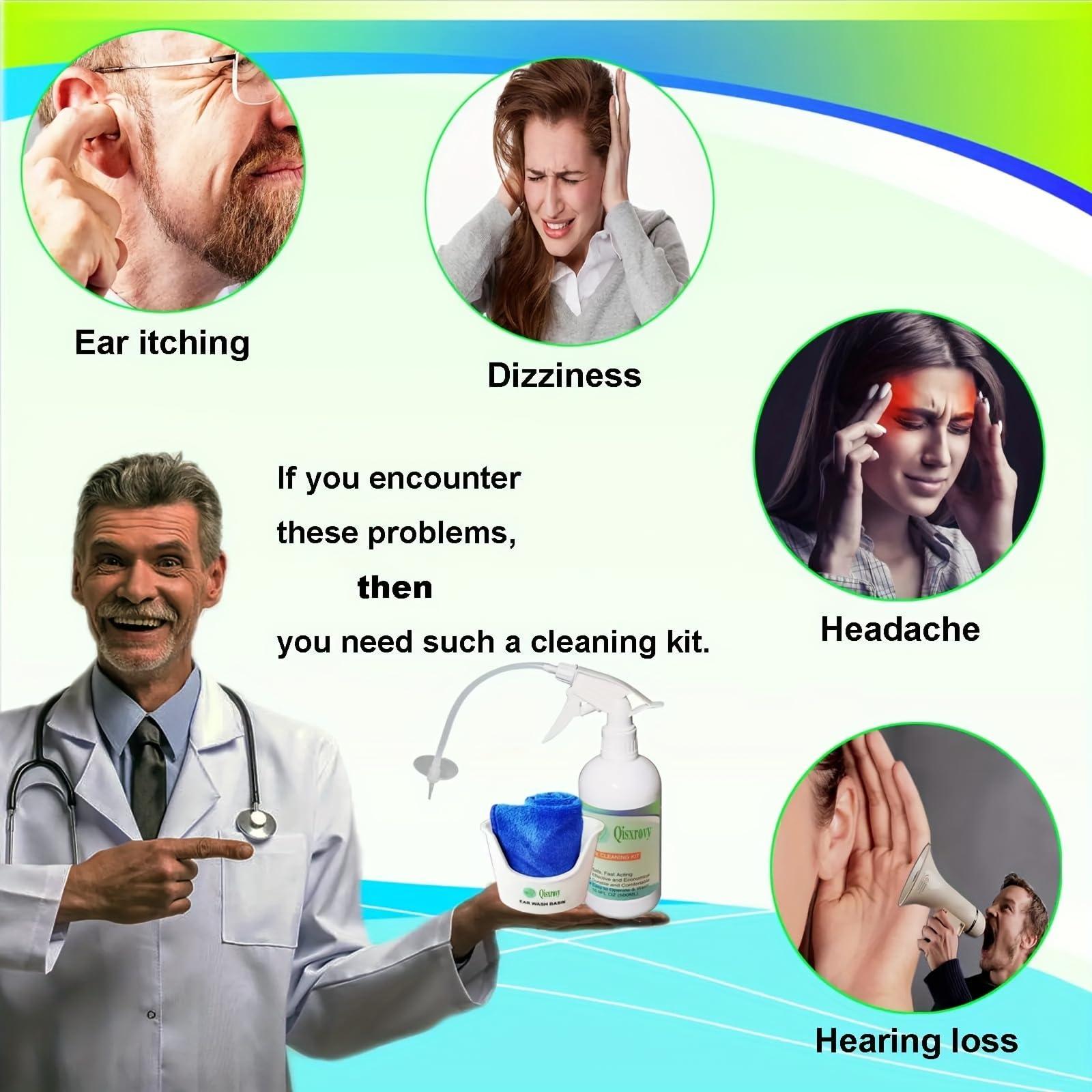 QISXROVY Ear Wax Removal Tool, Ear Cleaning Kits Safe Ear Irrigation Kit Ear Flush Kit for Adults Kid, Ear Wax Washer Device Easy to Operate, Includes Basin, Syringe, Curette Kit, Towel and 40 Disposable Tips