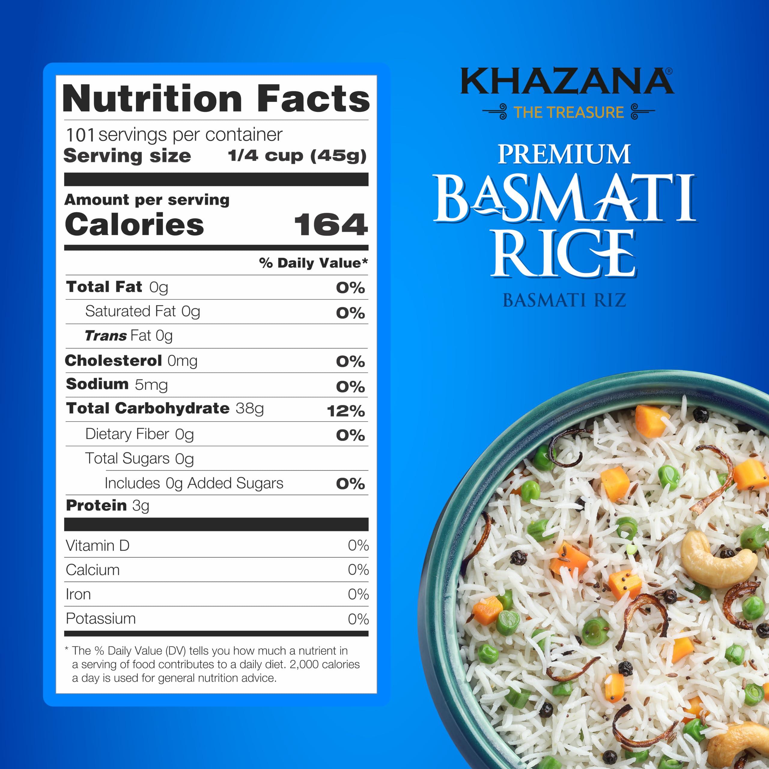 Khazana Authentic Premium Basmati Rice by Khazana in 10 lb Bag - Aromatic and Flavorful Indian Grain - Non-GMO, Gluten Free, Kosher, Cholesterol Free