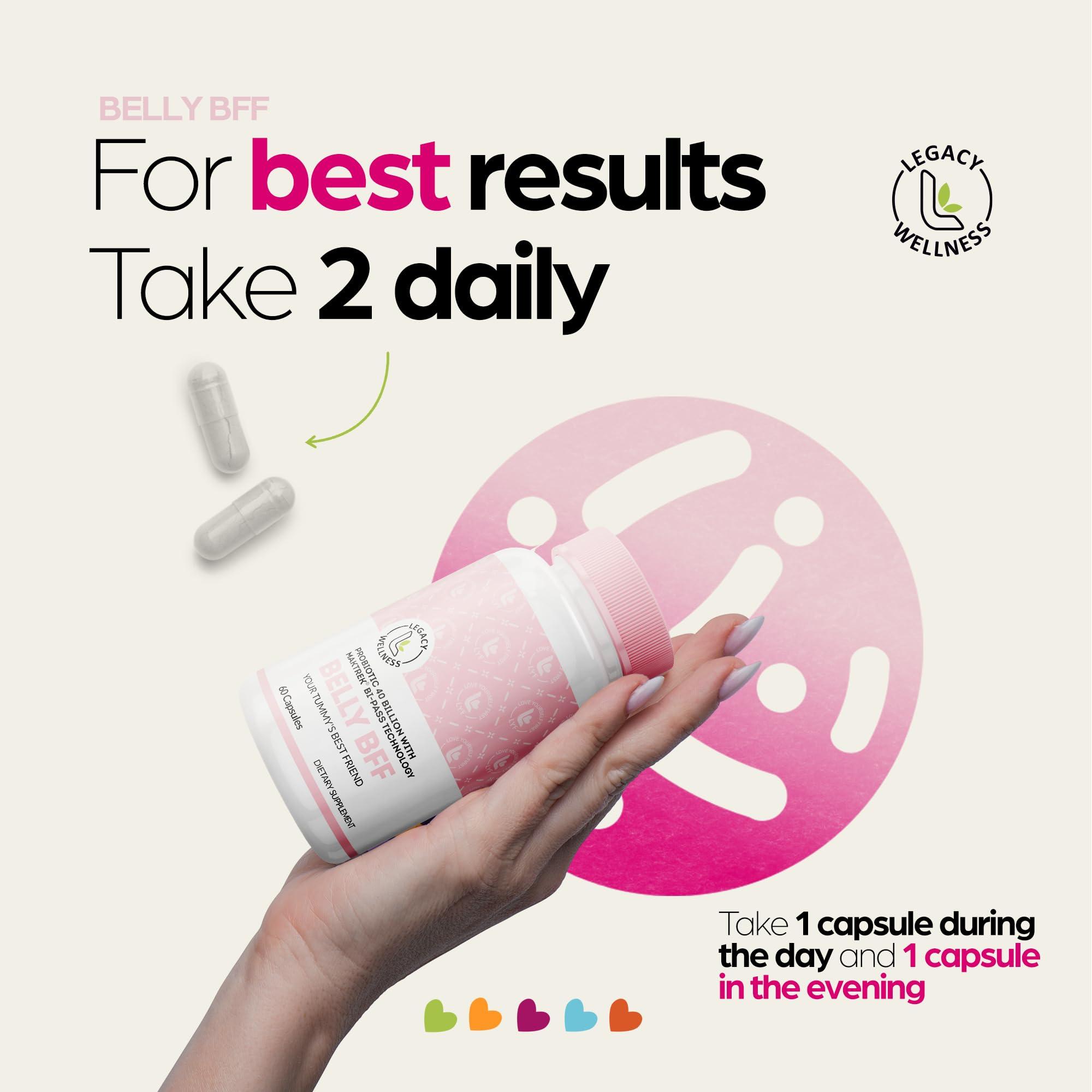 LegacyNutra BELLY BFF Probiotic Supplement - 40 Billion CFU Daily Gut Health Complex Support - Astragalus & Lactobacillus Acidophilus Digestive Health Probiotics for Women & Men - 60 Vegan Shelf Stable Capsules