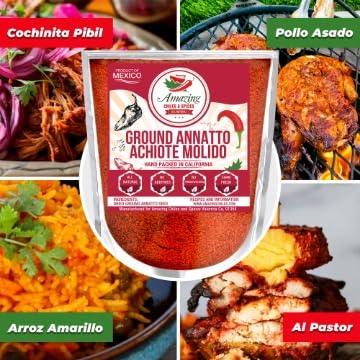 Amazing Chiles & Spices Achiote Powder – Ground Annatto Seeds 8oz Great for Adding Color and Mild Flavor in Soup, Stews, Meats and Mexican Recipes