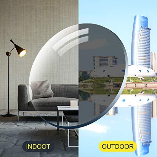 MIRYEA Rimless Bifocal Reading Glasses Spring Hinge Photochromic Sun Readers Transition Shades Computer Blue Light Blocking Sunglasses UV400 Protection Anti Glare Eyewear Gaming Eyeglasses for Men and Women