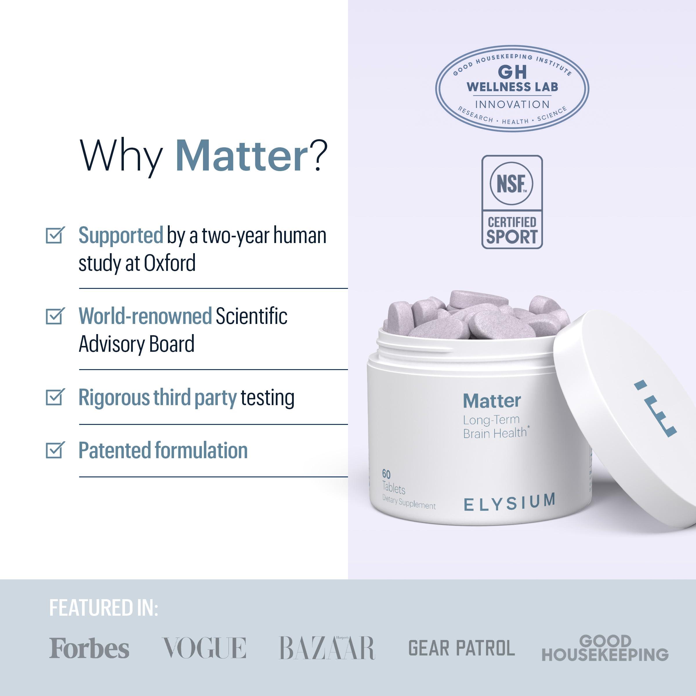 ELYSIUM ELYSIUM Matter - 30 Servings - Brain Supplement for Memory and Focus Omega 3 Supplement + DHA - Vitamins to Support Brain Health and Memory