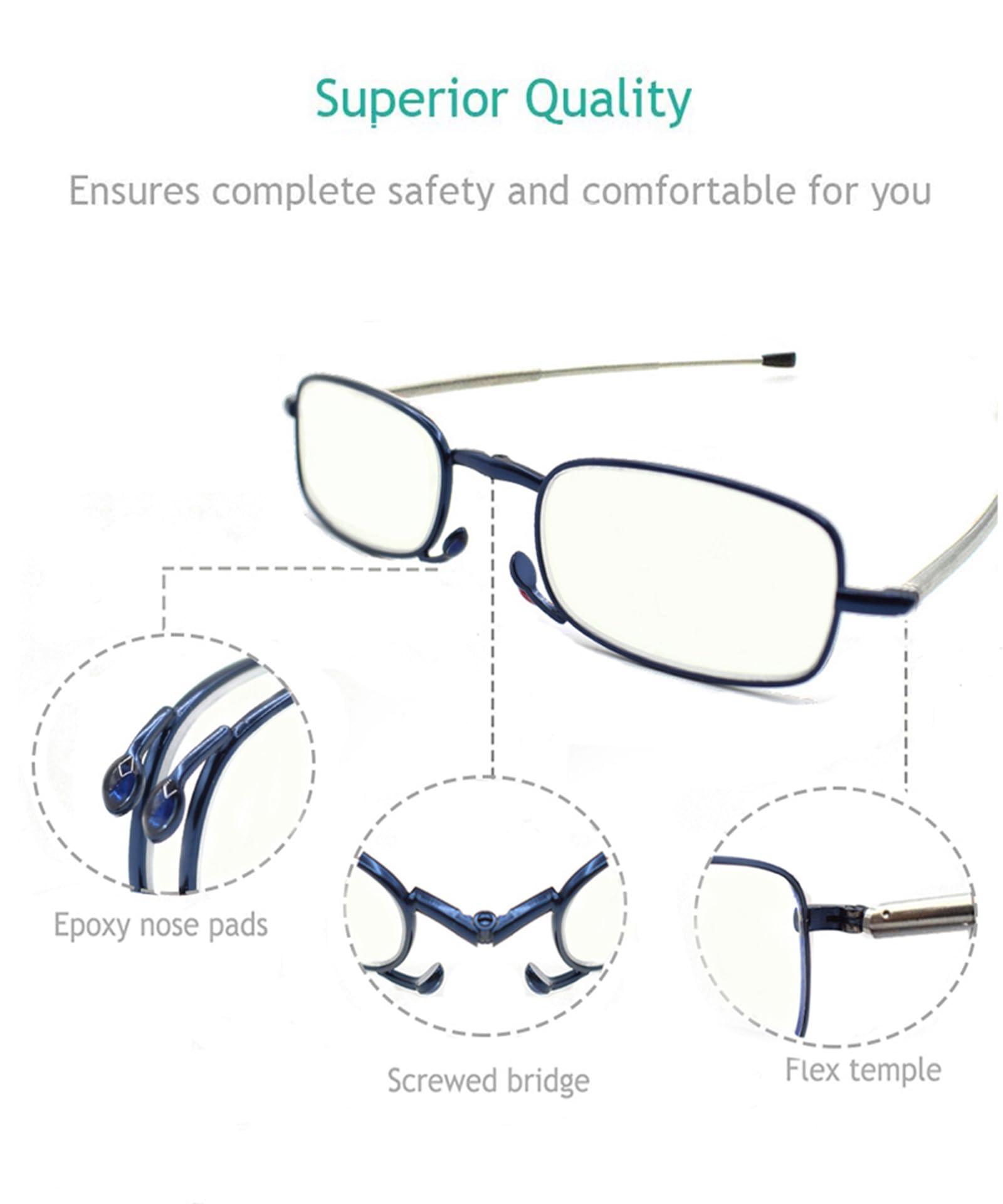 sevenplus sevenplus 3 Pack Reading Glasses Blue Light Blocking, Anti UV Glare, Foldable Computer Spring Hinge Readers for Women Man 1.75X