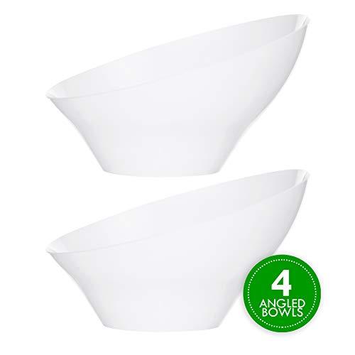 PLASTICPRO PLASTICPRO Disposable Angled Plastic Bowls Round Medium Serving Bowl, Elegant for Party's, Snack, or Salad Bowl, White, Pack of 4