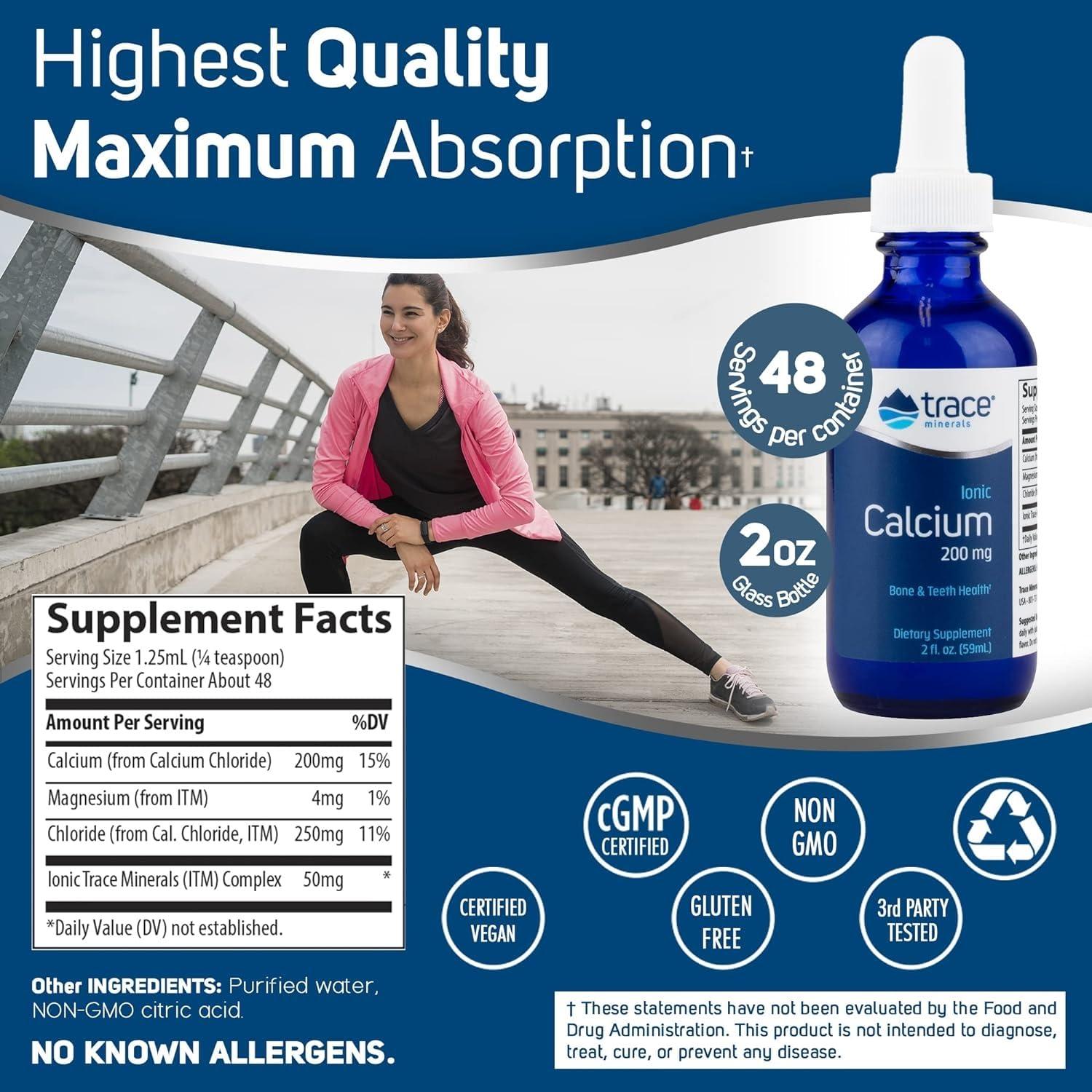 Trace Minerals Research Trace Minerals Ionic Calcium - Supplement to Support Bone Health & Strength - Calcium Supplement to Aid Dental & Nerve Health - Support Mineral Absorption & Bone Density - 2 fl oz (About 48 Servings)