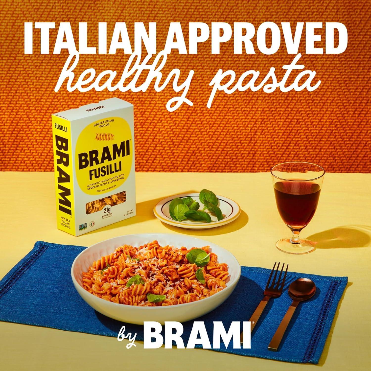 BRAMI Brami Fusilli Italian Protein Pasta | Low Carb | High Fiber | High Protein | Non-GMO | Keto | Made in Italy | Dry Pasta | Semolina Pasta | Fortified with Heart Healthy Lupini Beans | 12oz (Pack of 8)