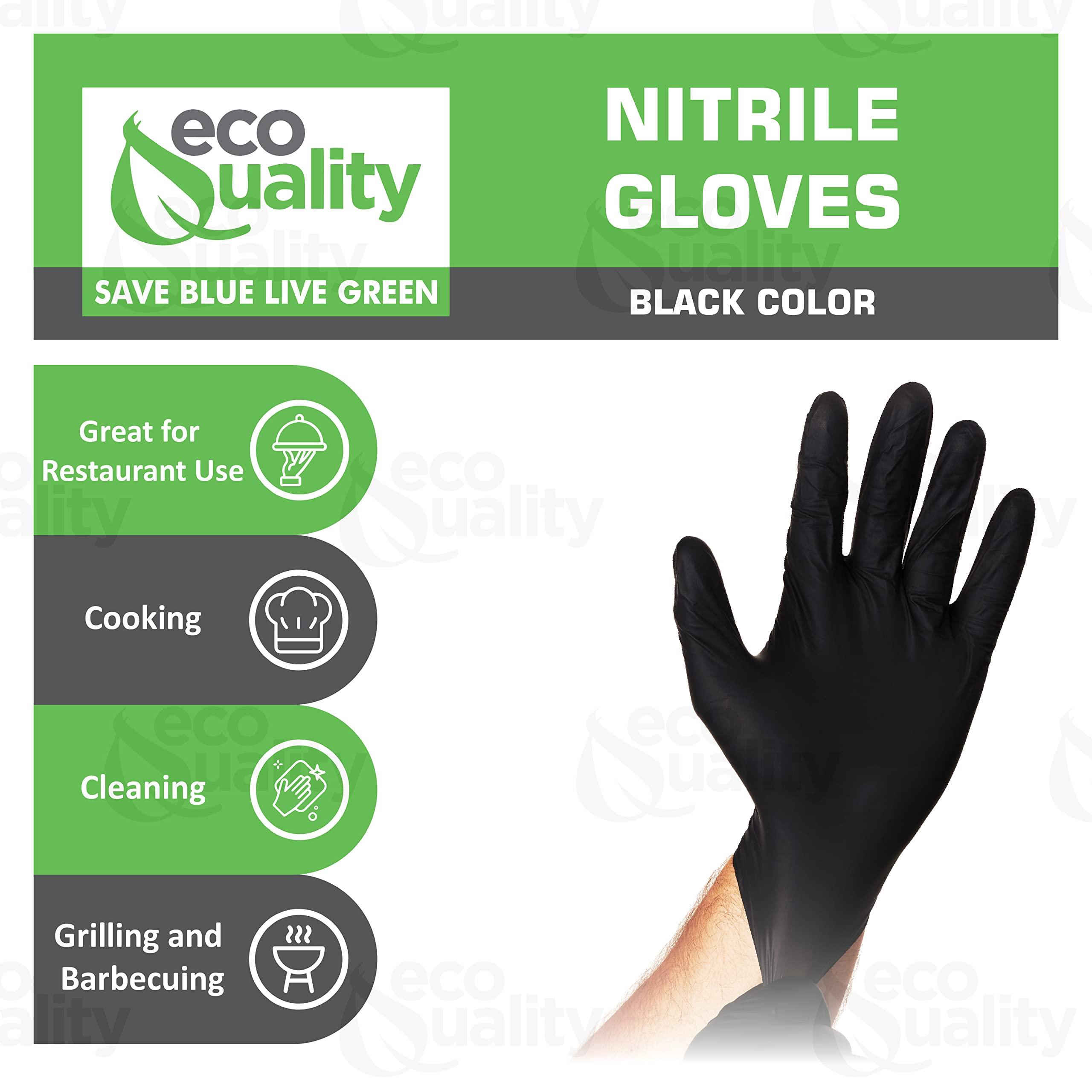 EcoQuality EcoQuality Disposable Black Nitrile Gloves - Heavy Duty, Powder Free, Latex Free, Non-Sterile, Food Safe, Chemical Resistant, 4 Mil (Large, 100, Count)