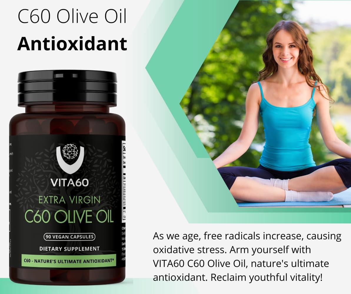 VITA60 VITA60 C60 Oil Capsules | Age-Defying Vitality and Antioxidant Support | 99.99% Pure Solvent Free C60 | Organic Oil | Vegan Friendly | Superior Customer Service (Olive Oil)