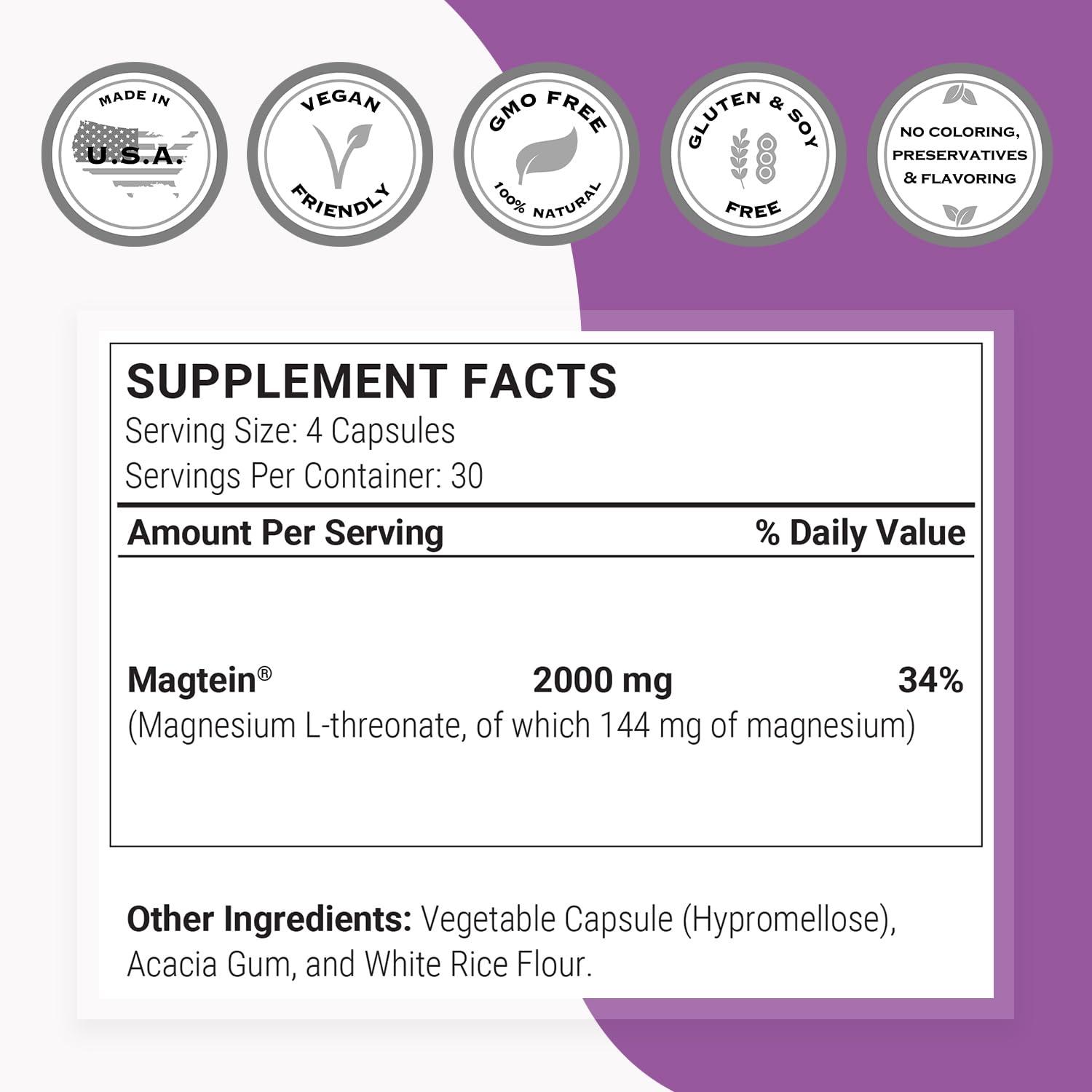 super smart Supersmart - Magnesium L-Threonate 2000mg per Day (Patented Magtein) - Highly Bioavailable Magnesium Threonate - Brain Supplement | Non-GMO & Gluten Free - 120 Vegetarian Capsules