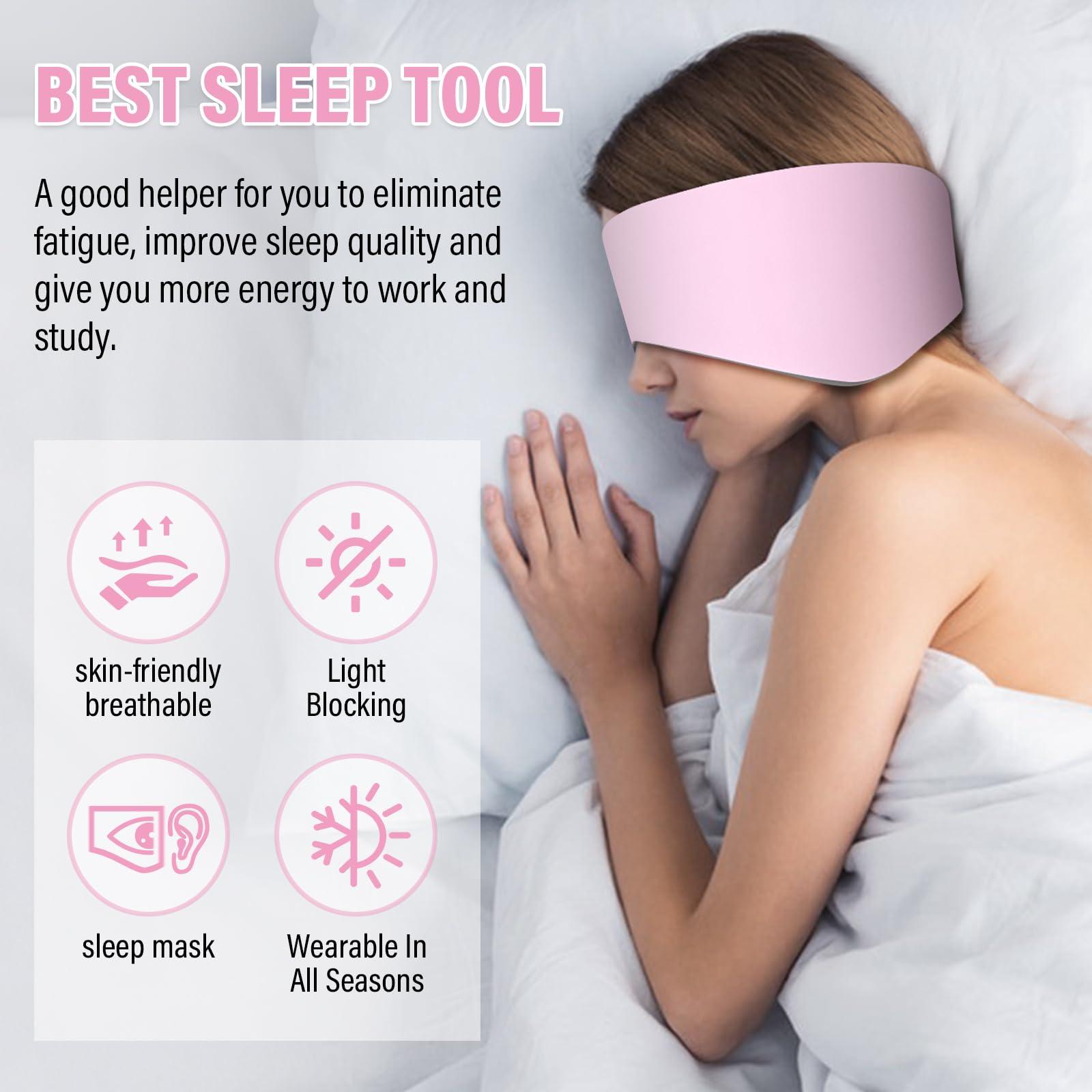 spacepower Sleep Mask, Eye Mask for Sleeping with Heads Adjustable, Earmuffs for Sleep for Men & Women, 2 in 1 Ear Mask and Blindfold, Soft Dual-Sided All-Season Eye Cover for Side Sleepers (Pink)