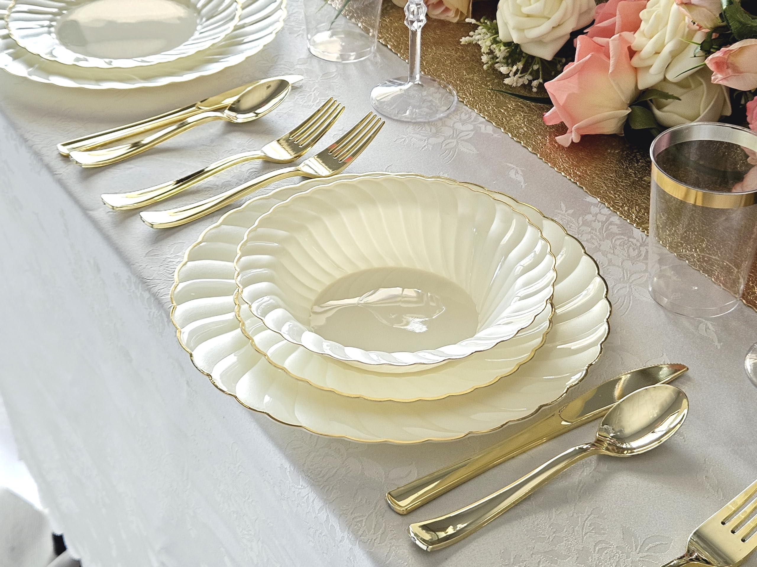 OCCASIONS FINEST PLASTIC TABLEWARE " OCCASIONS " 200 Piece Wedding Party Disposable Plastic tumblers Cups (10 Oz, Clear & Gold Rimmed Tumbler)
