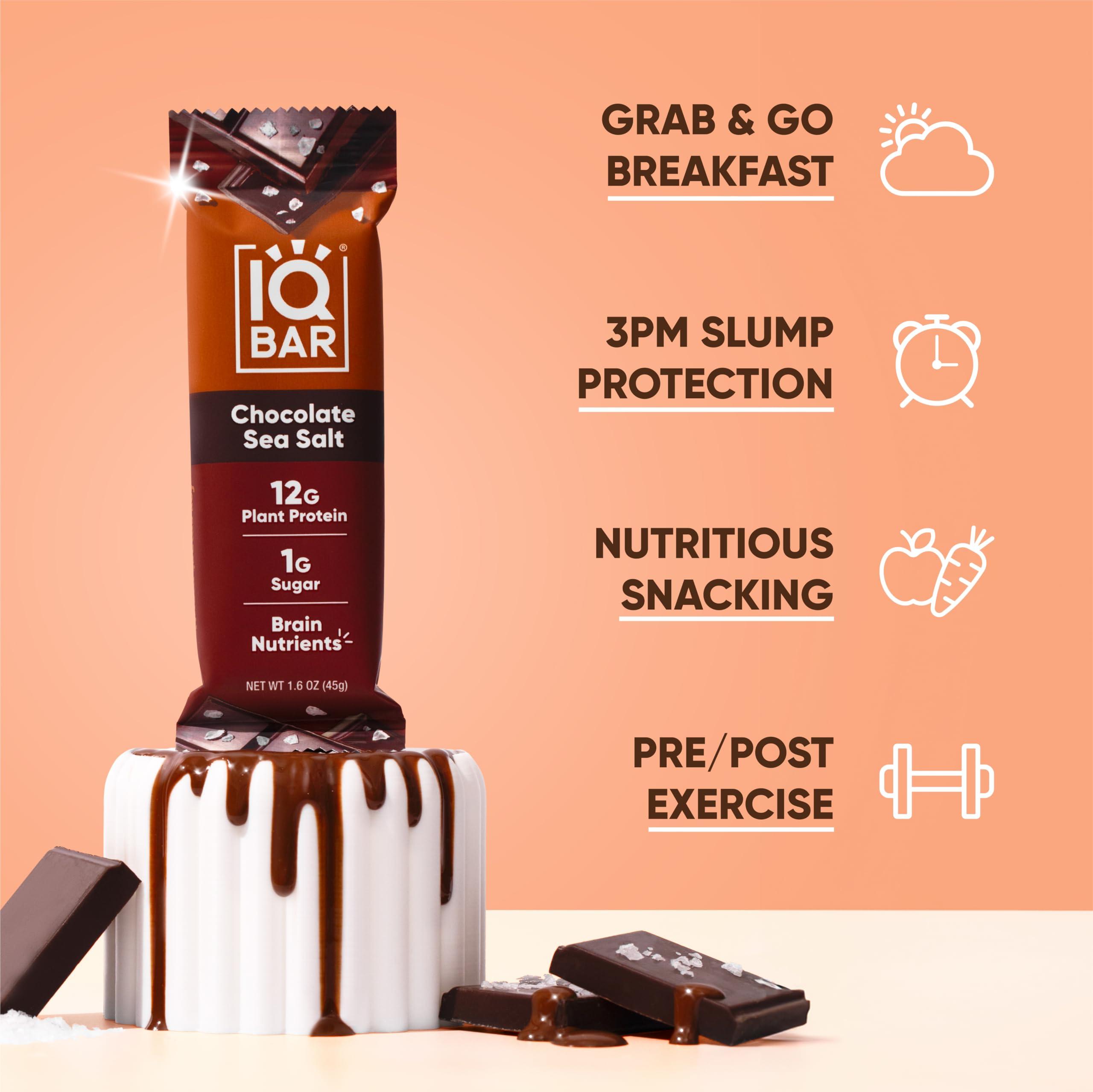 IQBAR IQBAR Brain and Body Plant Protein Bars - Chocolate Sea Salt - 36-Count Low Carb - Gluten Free, High Fiber, Vegan Snacks - Low Sugar Meal Replacement