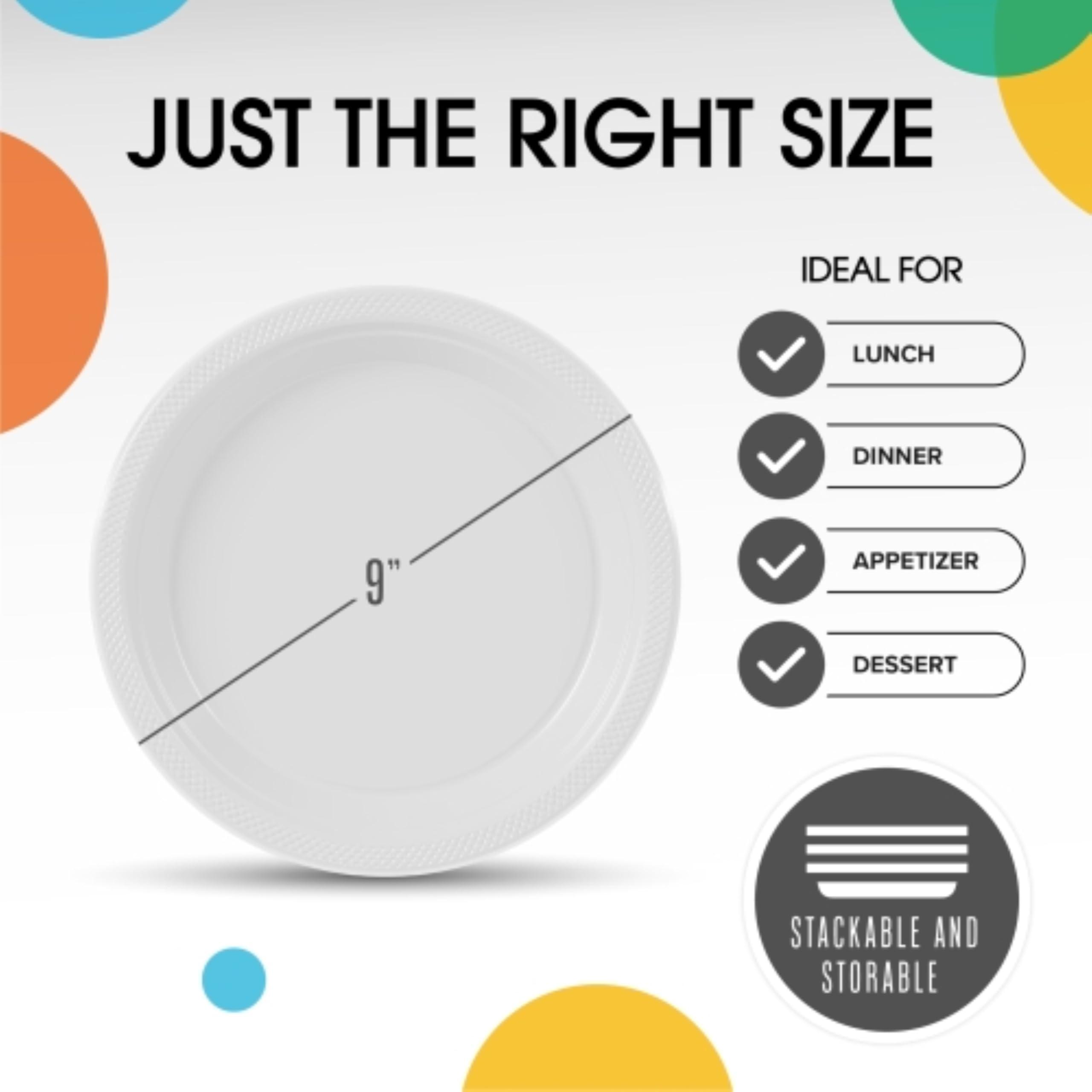 Exquisite Exquisite White Plastic Plates Disposable 9\" Plastic Dinner Plates 100 Pcs White Disposable Plates Plastic Plates For Party Plates Disposable Heavy Duty 350 GSM White Plates For Party.