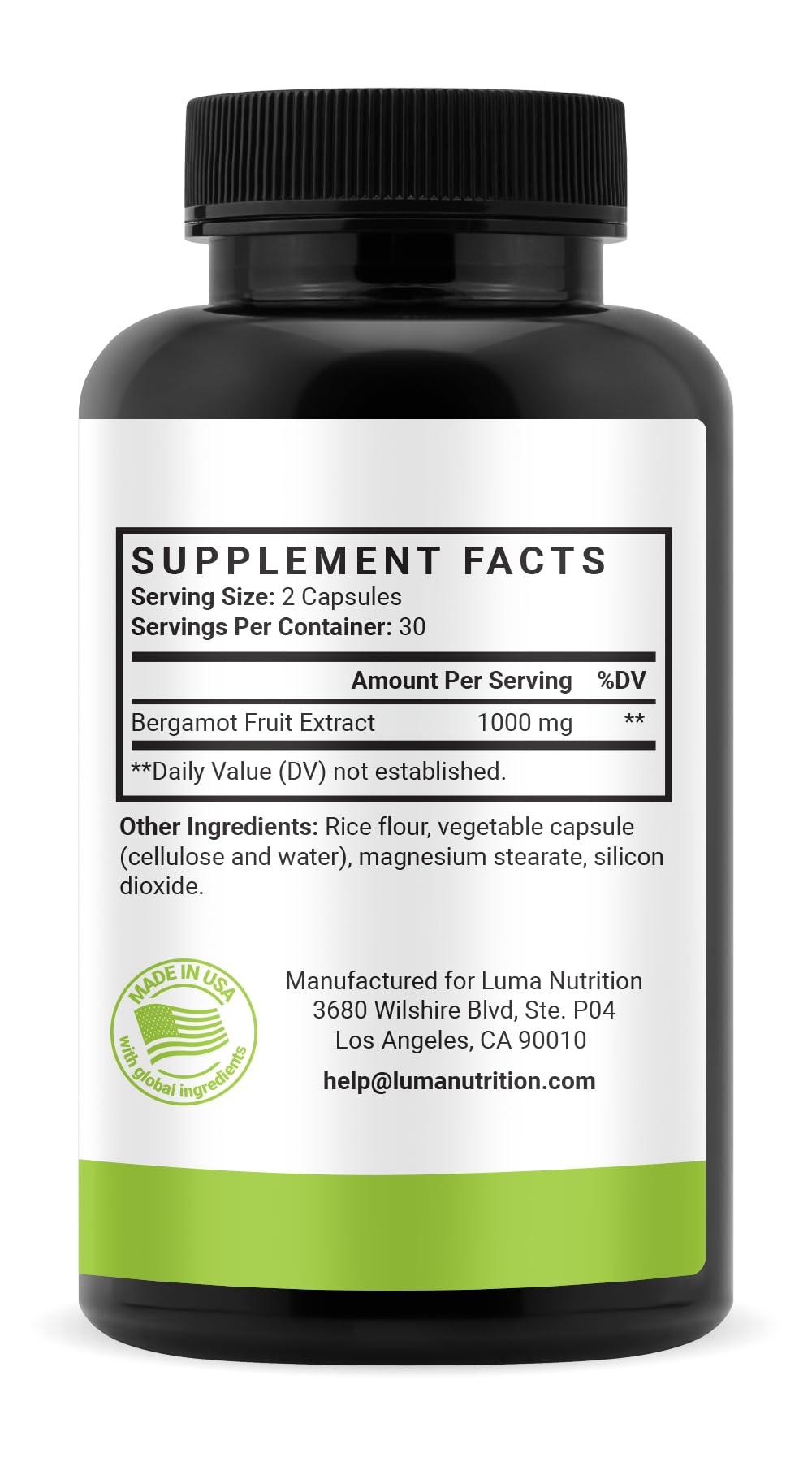 Luma Nutrition Luma Nutrition Citrus Bergamot 1000mg - Citrus Bergamot Supplement - Made in The USA - Veteran Owned - 60 Capsules