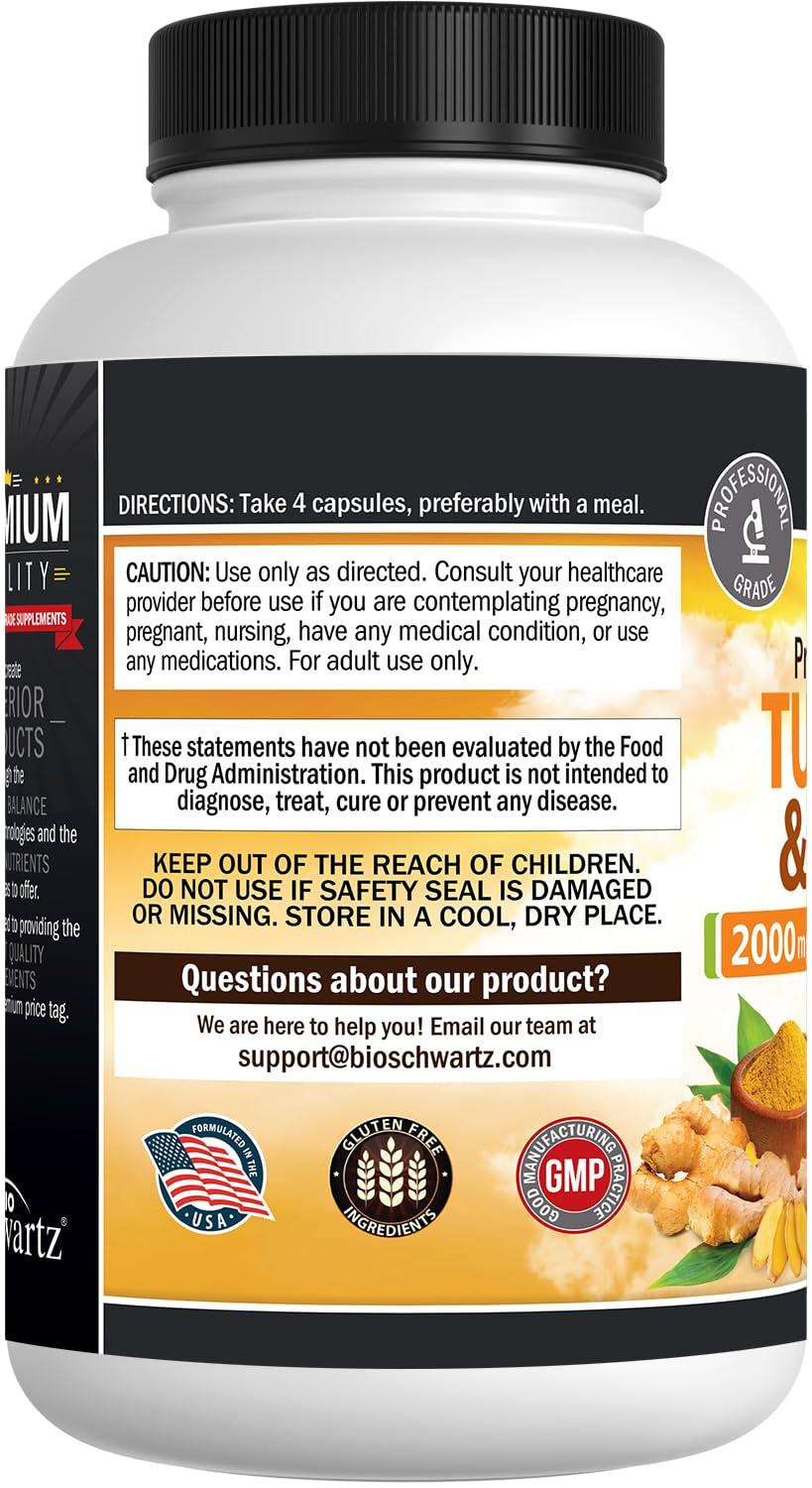 BioSchwartz Turmeric and Ginger Supplement with BioPerine - 2000mg High Absorption, 95% Curcuminoids - Non-GMO, Gluten-Free Turmeric Supplement for Joint and Immune Support - 160 Capsules