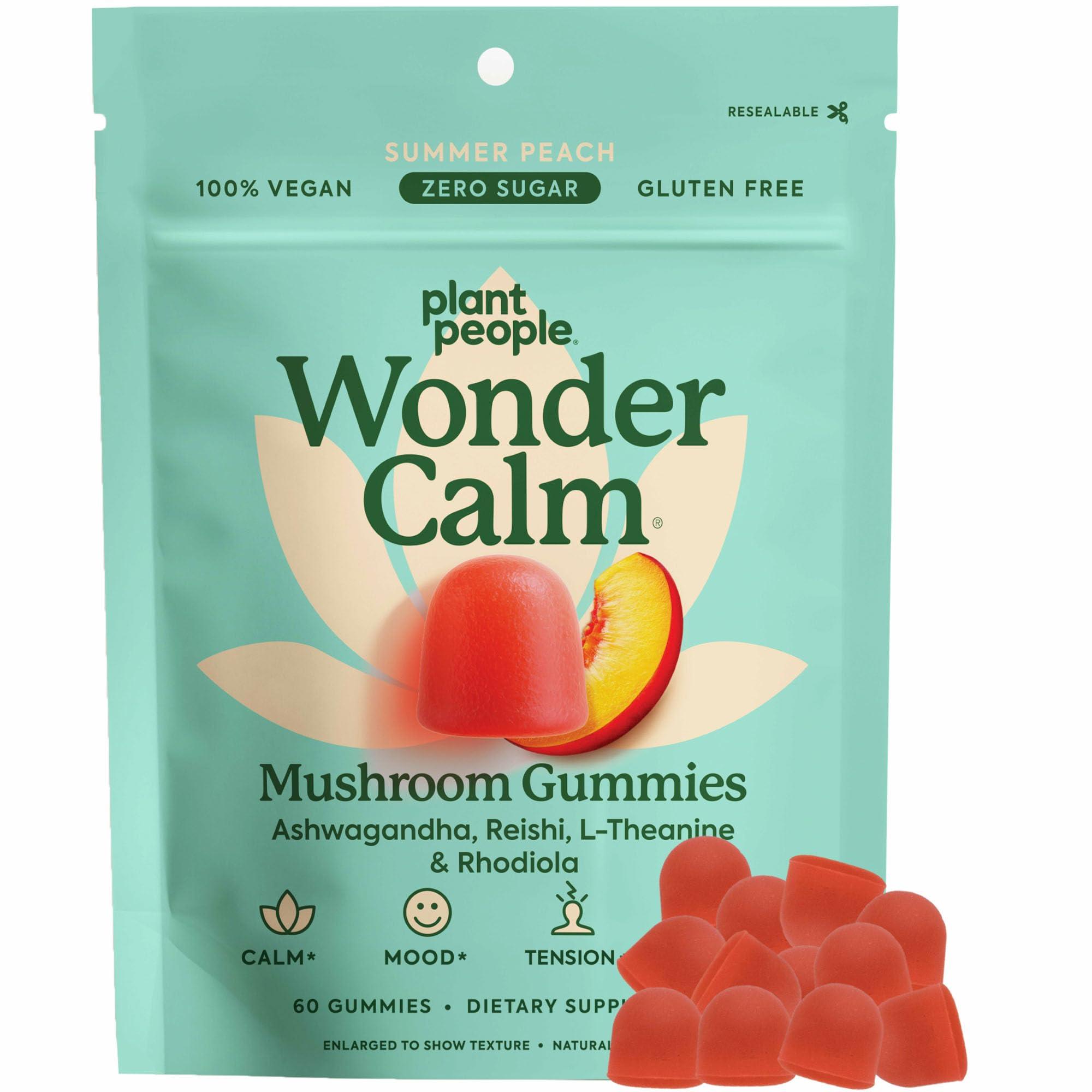 Plant People Plant People WonderCalm Mushroom Gummies - Natural Ashwagandha Supplement to Ease Stress & Boost Mood for Adults without Sugar, Gluten or Artificial Colors, Vegan-Friendly, Peach Flavor, 60 Count