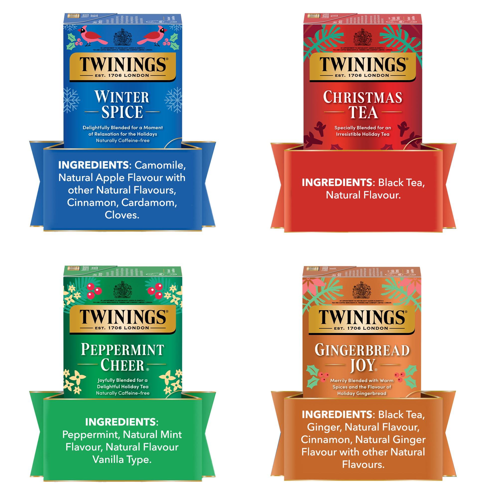Twinings Twinings Holiday Variety Pack Tea Bags, Christmas Tea, Winter Spice, Gingerbread Joy, Peppermint Cheer, 20 Count (Pack of 4), Enjoy Hot or Iced | Packaging May Vary