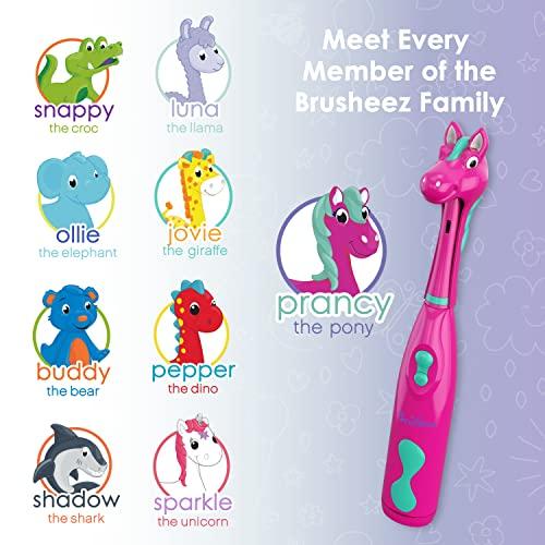Brusheez Brusheez® Kids’ Electric Toothbrush Set - Safe & Effective for Ages 3+ - Parent Tested & Approved with Gentle Bristles, 2 Brush Heads, Rinse Cup, 2-Minute Timer, & Storage Base (Prancy The Pony)