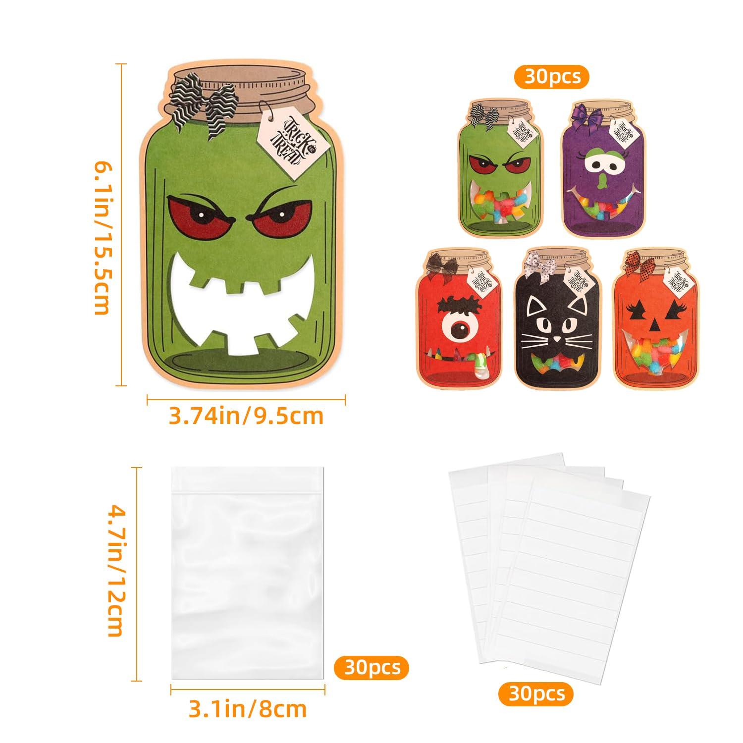 Colodeol 30 Pack Halloween Party Treat Bags - Trick or Treat Bags with Candy Cards, School Classroom Party Favors