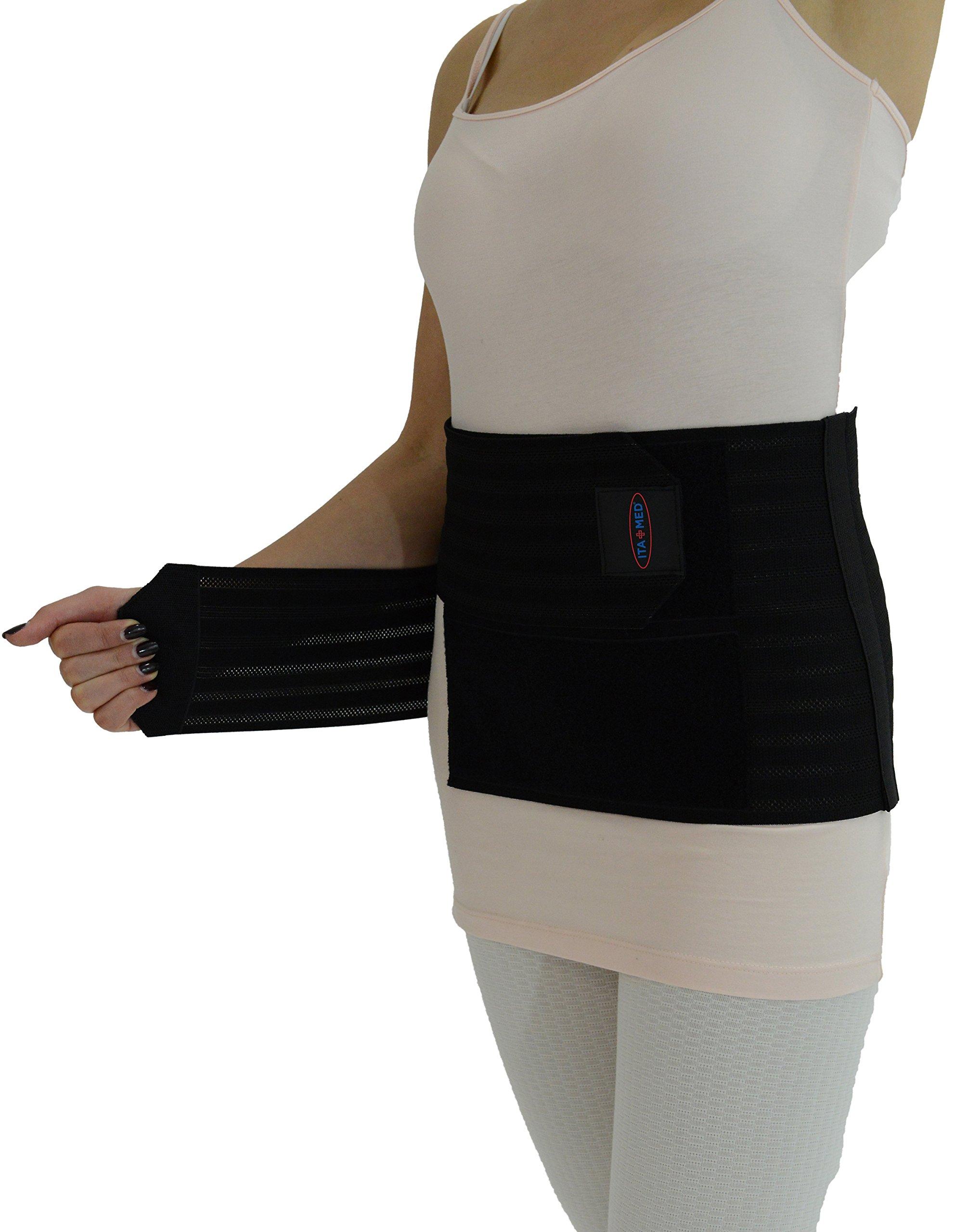 ITA-MED ITA-MED 9\" Wide Breathable Abdominal Binder for Women, Ideal Wrap for Postpartum, C-Section, and Post Surgery Recovery, Body-Shaping Effect, Made in USA, Black, Small