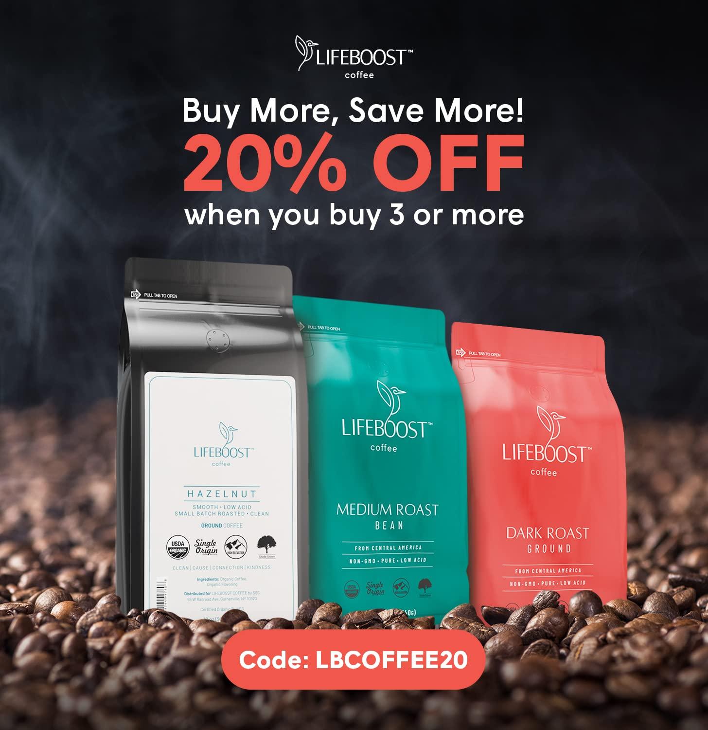 LIFEBOOST Lifeboost Coffee Dark Organic Coffee Beans - Dark Roast Low Acid Coffee Beans - Single Origin Non-GMO Organic Coffee - Third Party Tested For Mycotoxins & Pesticides - Whole Bean - 12 Ounces