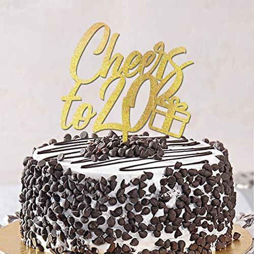 CustonCares Cheers to 20 Cake Topper 20th Birthday Cake Topper Glitter Gold Twenty 20 Years Old Birthday Party Decorations Custom Name Any Age Number 20th Anniversary Birthday Present For Him Her