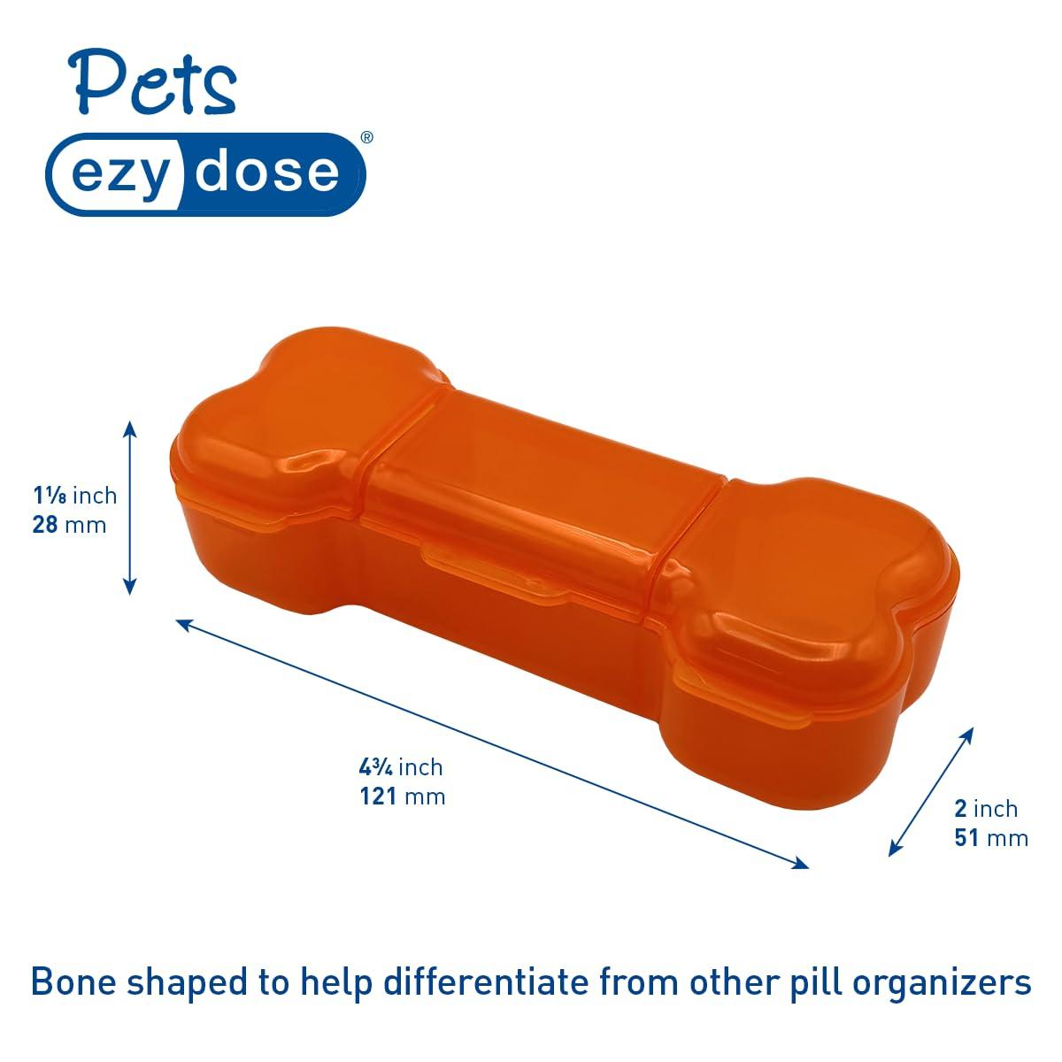 EZY DOSE EZY DOSE Dog Bone Pill Case, Medicine Planner, Vitamin Organizer Box, Weekly Dispenser for Daily Doses, 3 Individually Large Compartments, Convenient for Treat Storage, Pet Friendly, Orange, BPA Free