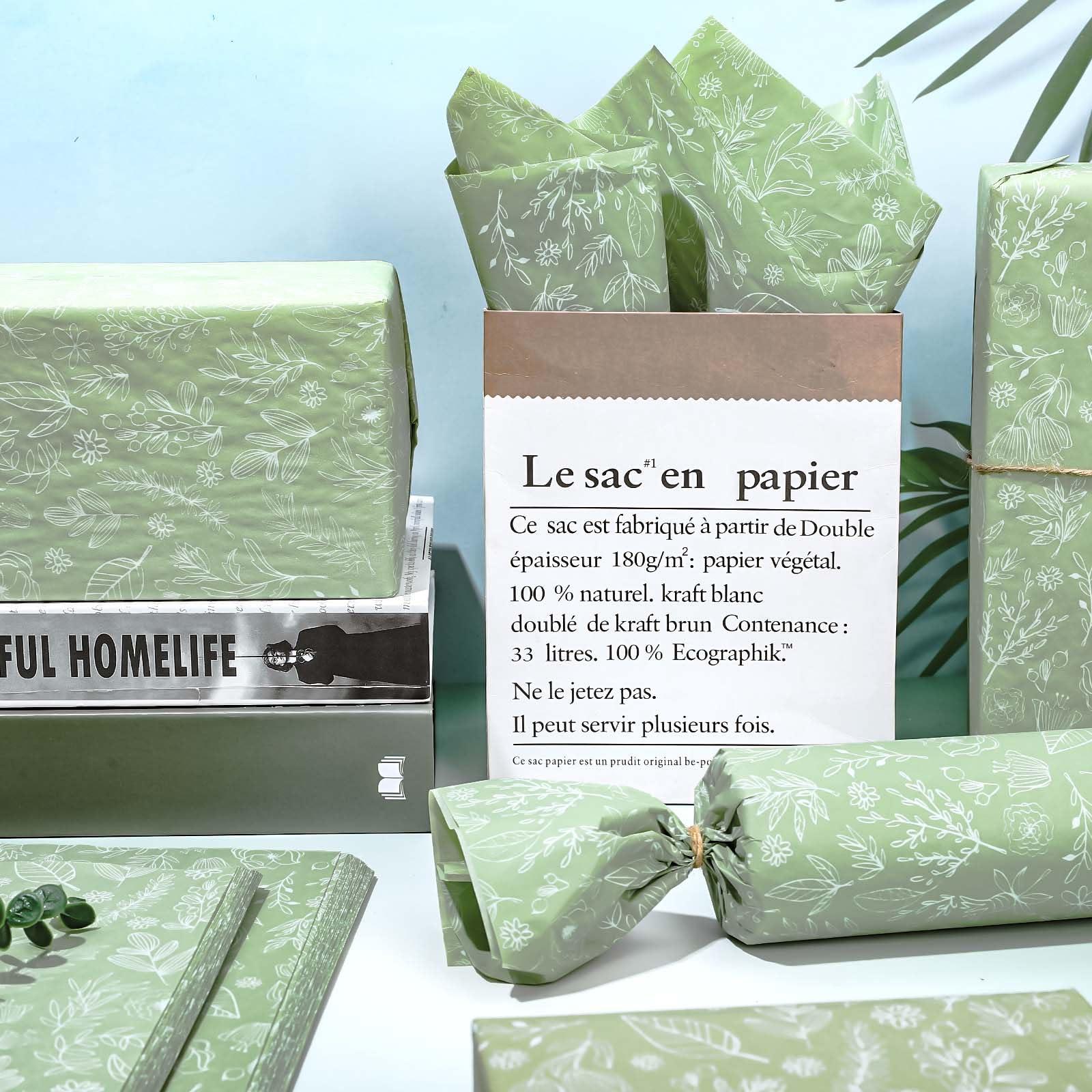 Generic AnyDesign 100 Sheets Sage Green Wildflower Tissue Paper Green White Floral Gift Wrapping Paper Bulk Botanical Greenery Flower DIY Art Craft Paper for Packaging Wedding Birthday Baby Shower Bouquet