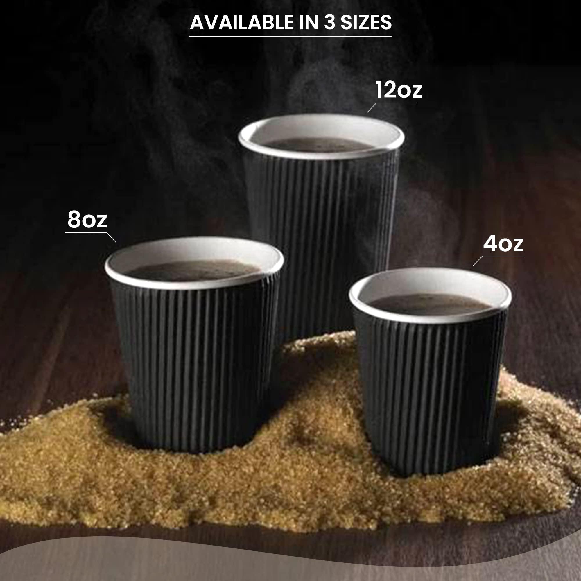 SWEET FLAVOR Disposable Coffee Cups 12oz 500 Pack Black Paper Cups, Ripple Wall Design Hot & Cold Beverage, Eco-Friendly & Recyclable Insulated Coffee Cup Disposable Drinking Cups Suitable Party, Picnic