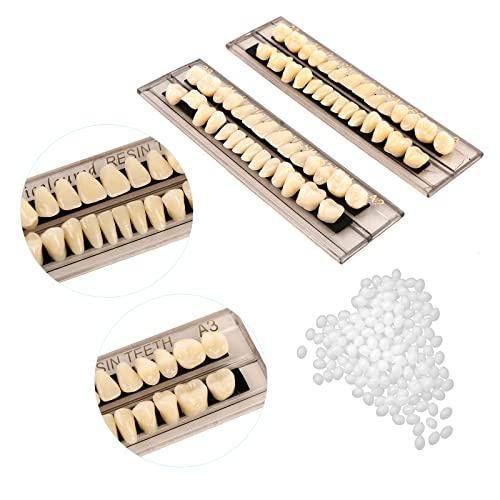 Ceonam 56 Pcs False Teeth Dental Complete Acrylic Resin Denture Teeth, 2 Set Whole Teeth Synthetic Polymer Denture Tooth, 23 Shade A3 Upper + Lower Dental Materials for Replacement, DIY, or Halloween