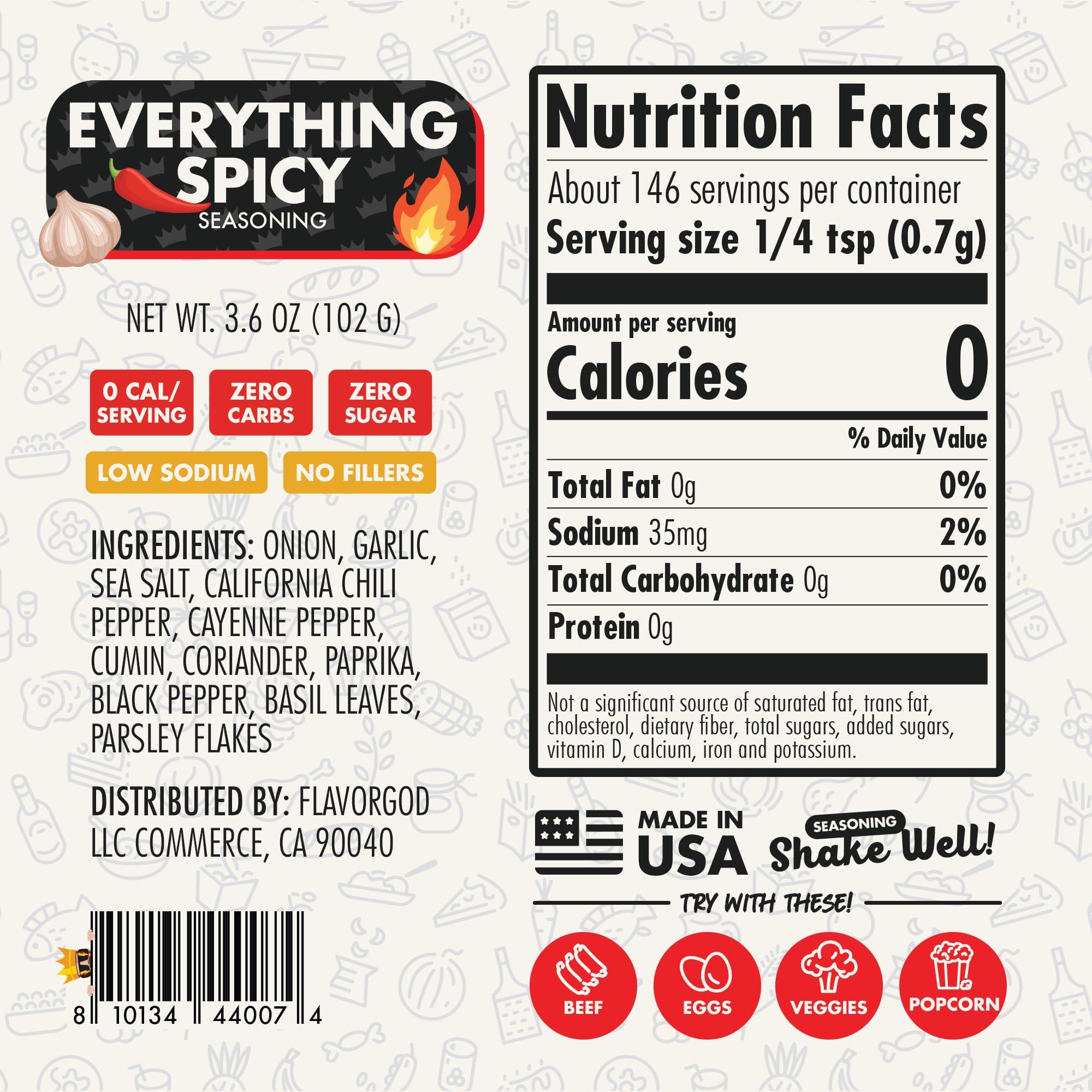Flavor God Everything Spicy Seasoning Mix, 2 Bottles by Flavor God - Premium All Natural & Healthy Spice Blend for Steak, Salad, & Chicken - Kosher & Low Sodium - Great Flavor Spices and Seasoning Gift