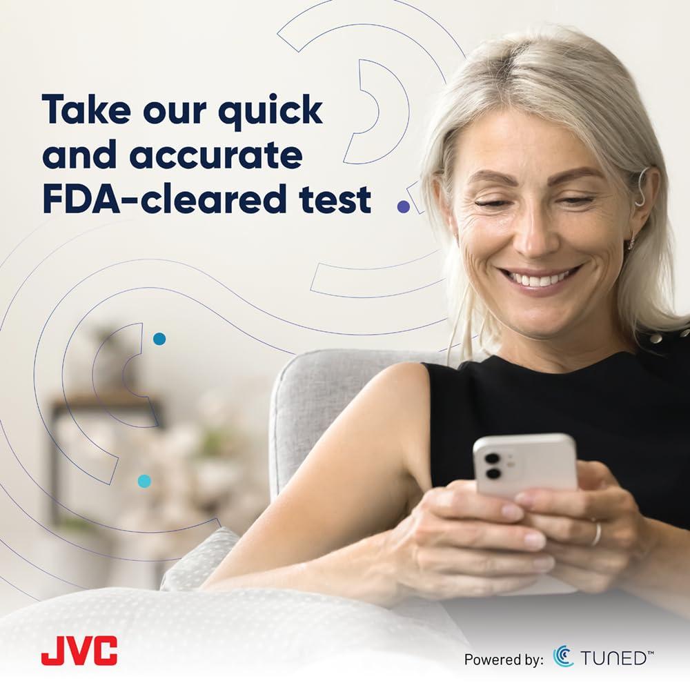 JVC JVC Self-Fitting OTC Hearing Aids for Seniors - Mild to Moderate Hearing Loss - Powered by FDA-Cleared TUNED App - 24/7 AI Hearing Assistant - Speech Recognition - Bluetooth-Enabled Hearing Aid