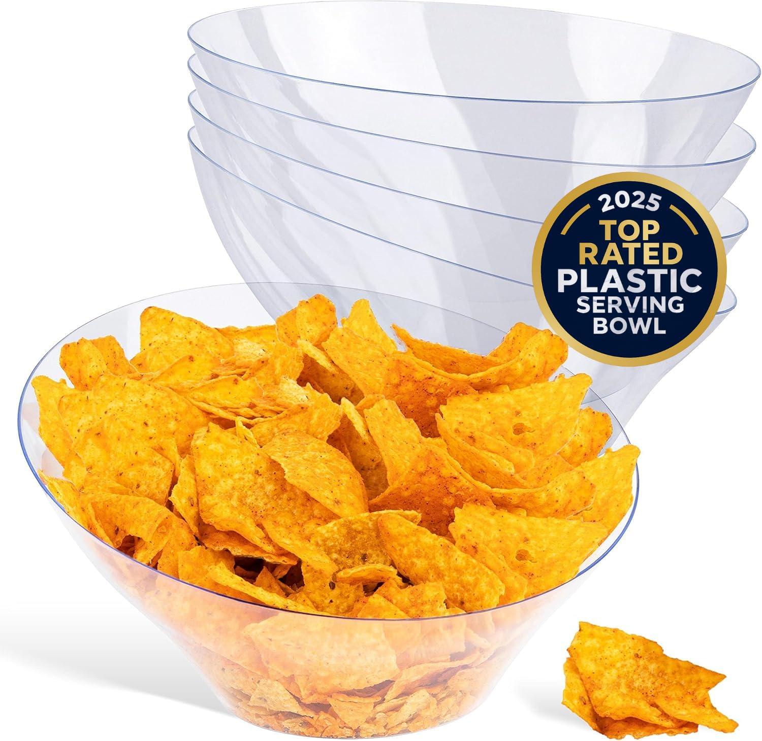 Stock Your Home 54oz Clear Plastic Serving Bowls (4 Pack) Large Disposable Candy Dishes, Buffet Containers for Chips, Popcorn, Snacks, Punch, Salad Bar, Snack Bowl, Parties, Office Desk, Bridal Shower, Party Supplies