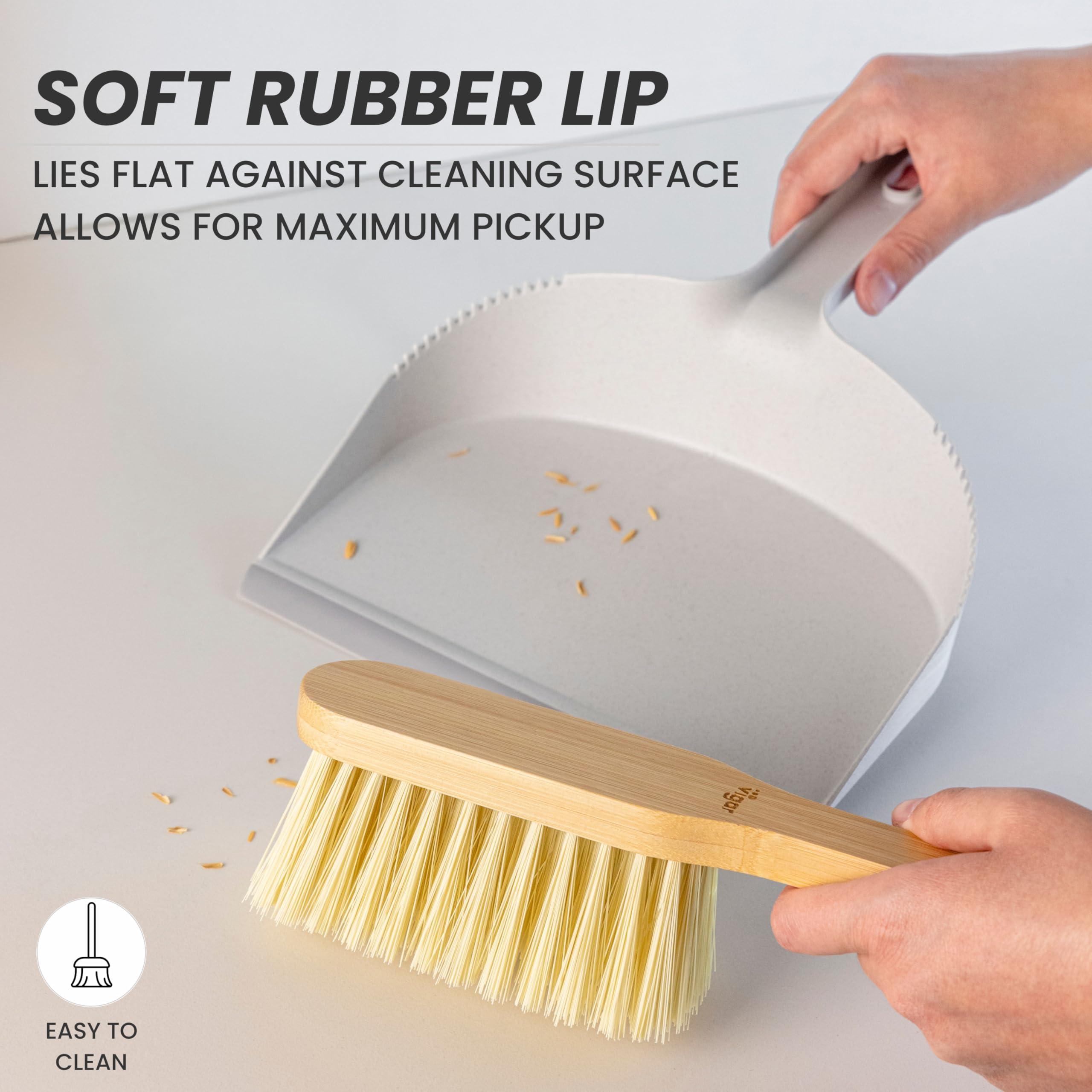 Vigar Vigar Zeroline Mini Bamboo Broom with Dustpan Combo Set, Small Dust Pan and Brush Set for Dust, Pet Hair, Car, and Crumb, House, Kitchen Broom, Gray