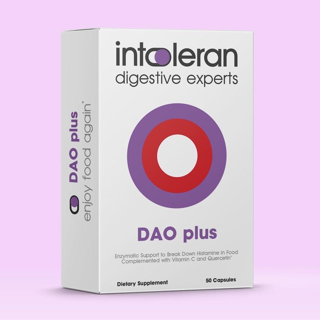 Intoleran Intoleran DAO Plus Digestive Enzymes - 50 Capsules | Supplement for Histamine Intolerance & DAO Deficiency | Healthy Histamine Levels | 30,000 HDU Diamine Oxidase (DAO) Enzyme | Vitamin C & Quercetin