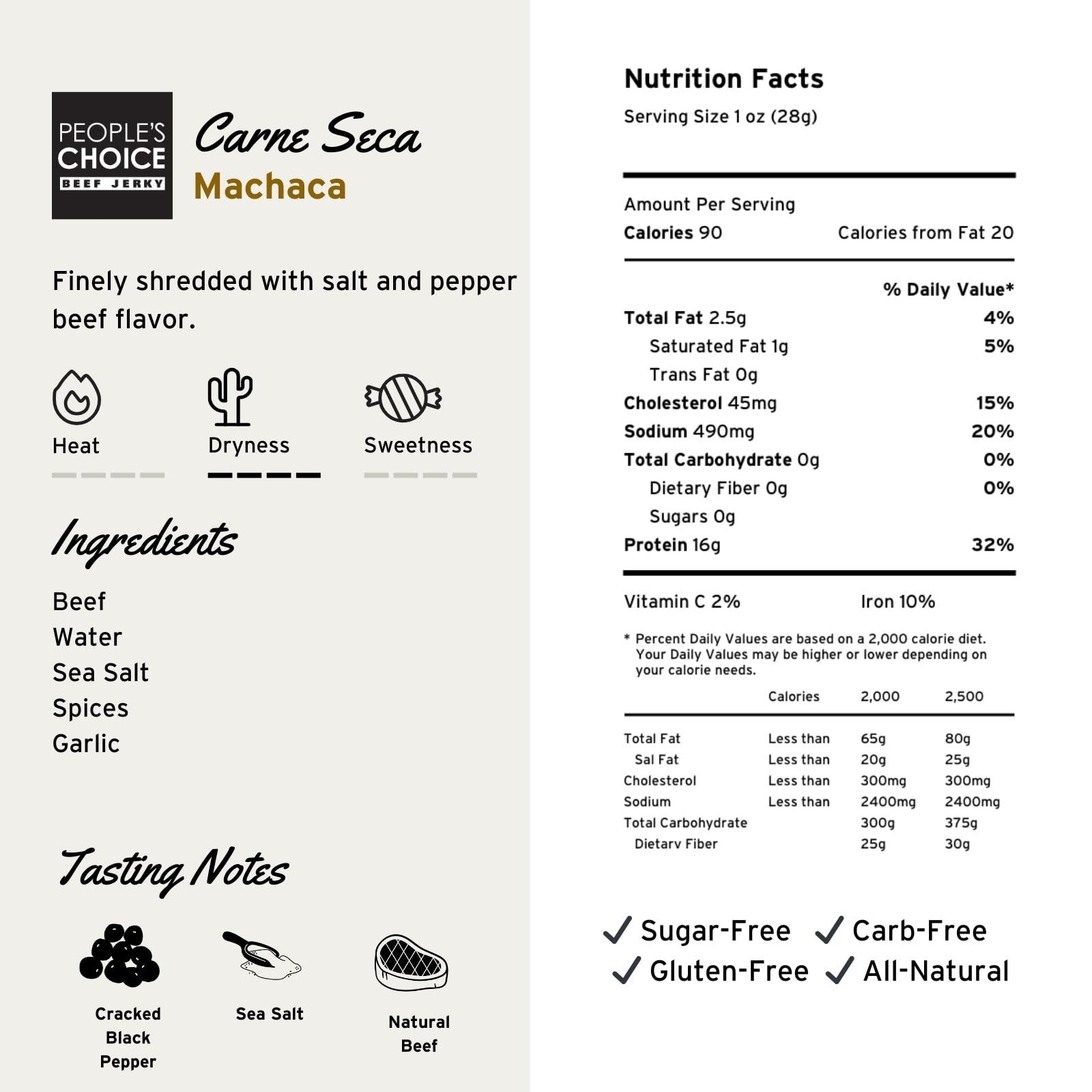 People's Choice Beef Jerky People's Choice Beef Jerky - Carne Seca - Machaca - Bulk Beef Jerky Chew - Shredded Beef Jerky - Healthy, Sugar Free, Zero Carb, Gluten Free, Keto Friendly, High Protein Meat Snack - 1 Pound Bag