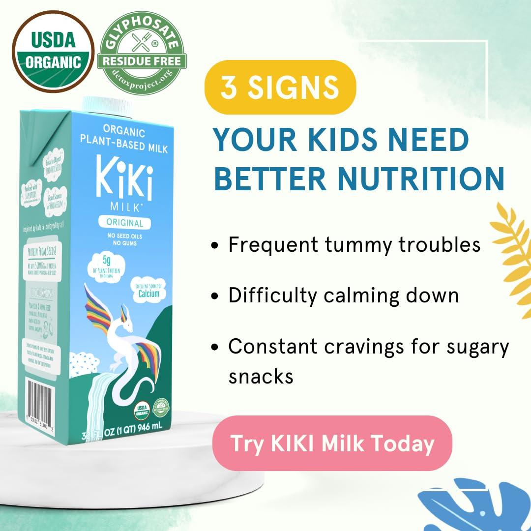 Kiki Milk Kiki Milk Plant Based Milk - Organic Original Kiki Milk - Calcium & Magnesium Source - Gluten Free, Gum Free, GMO Free, Dairy Free, Soy Free, Glyphosate Free - Shelf Stable - (32 oz • Pack of 6)