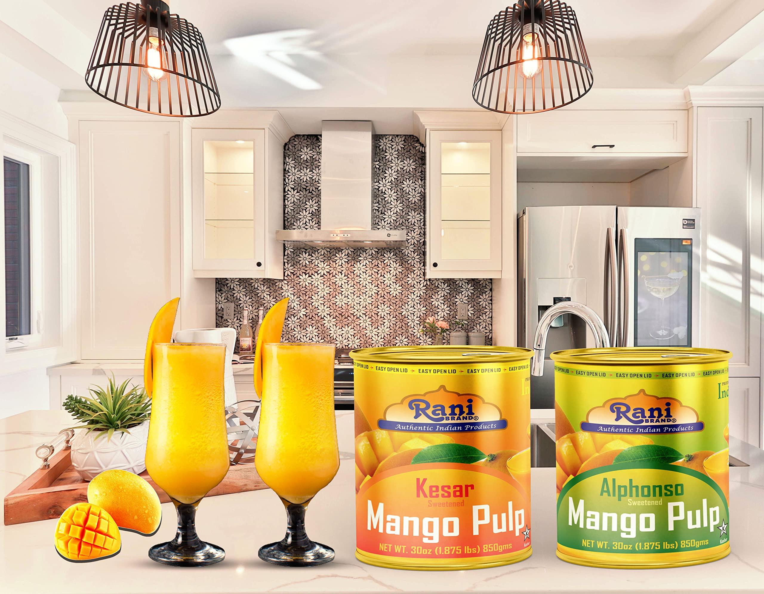 Rani Brand Authentic Indian Products Rani Mango Pulp Puree (Makes Mango Lassi Shakes) Alphonso Sweetened 30oz (1.875lbs) 850g ~ Kosher | All Natural | NON-GMO | Vegan | No colors | Gluten Friendly | Indian Origin