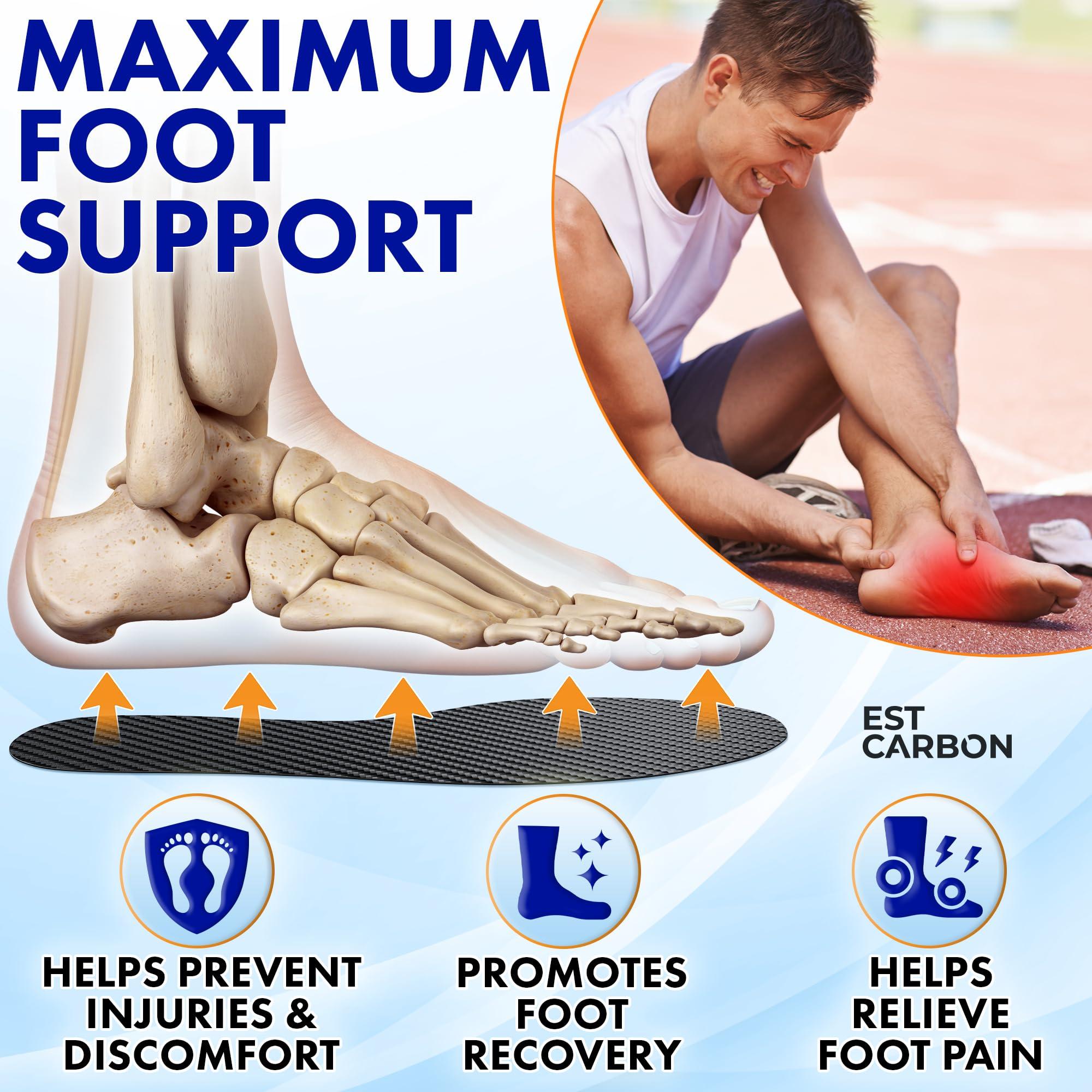 ESTCARBON Carbon Fiber Insole for Men & Women 1 PC Carbon Fiber Shoe Insert, Carbon Fiber Foot Plate - Hallux Rigidus Relief, Turf Toe, Mortons Extension, Big Toe, Carbon Fiber Insoles Women 8.5-9, Mens 7.5