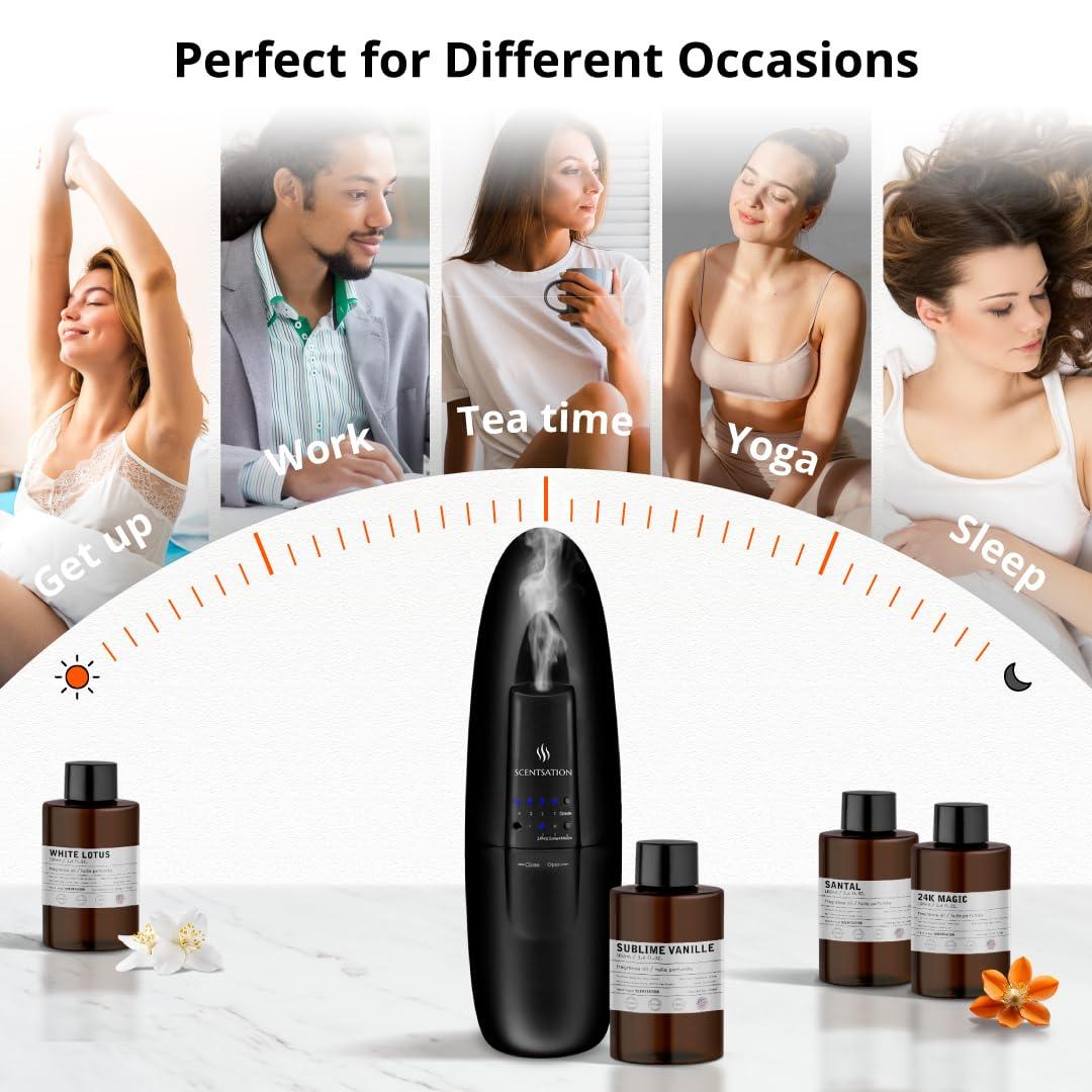 SCENTSATION Plug-in Essential Oil Diffuser - Silent & Waterless Aromatherapy - Cold Air Diffusion, Wide Area Coverage up to 500 SqFt - Ideal for Home, Office, Spa (Plug-in Diffuser - Black)