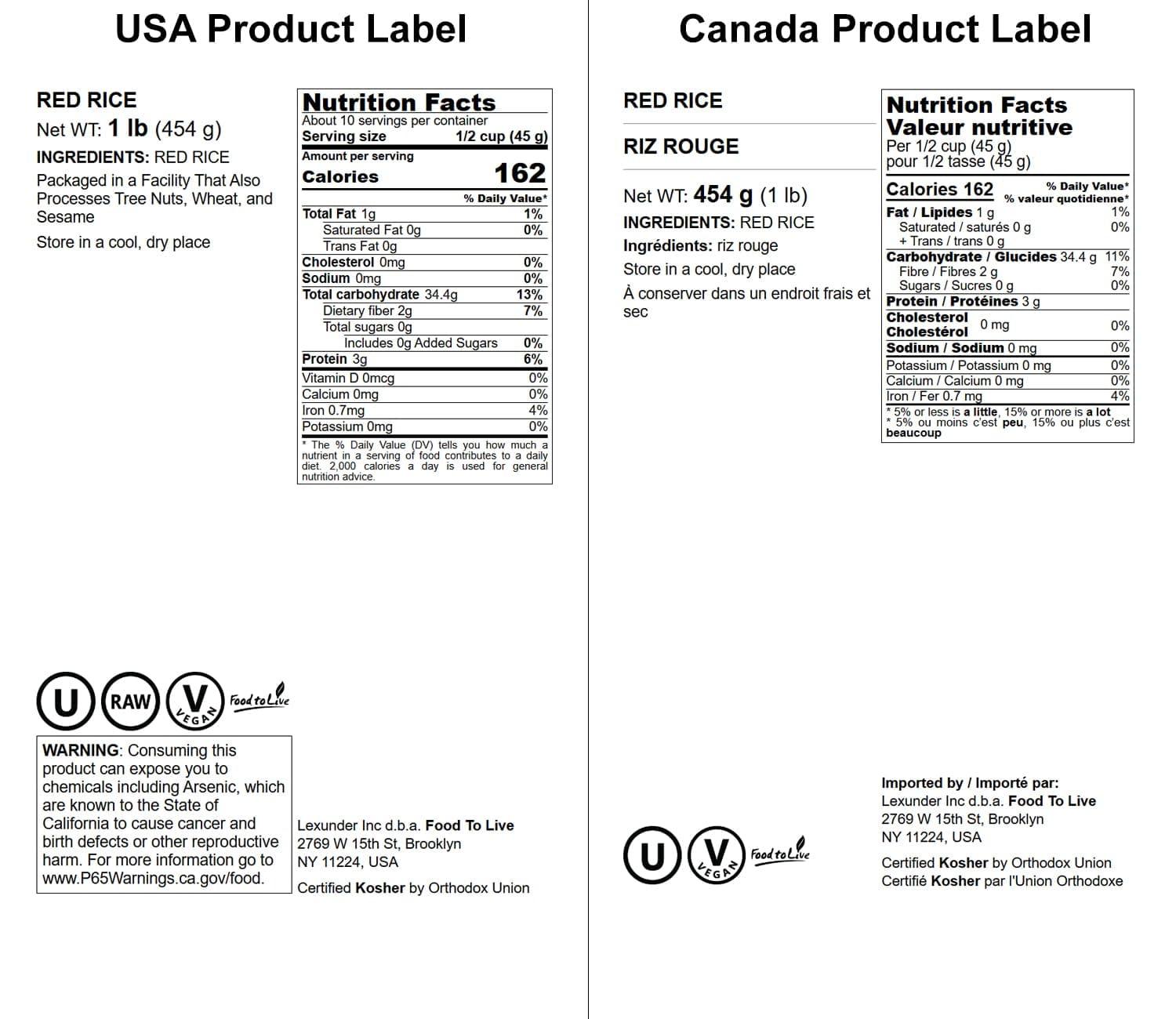 Food to Live Food to Live Red Rice, 1 Pound Whole Rice, Nutty Flavor, Soft Texture, Non-Sticky, Vegan. Good Source of Protein and Antioxidants. Perfect for Pilafs, Salads, Stir-Fries and Rice Bowls