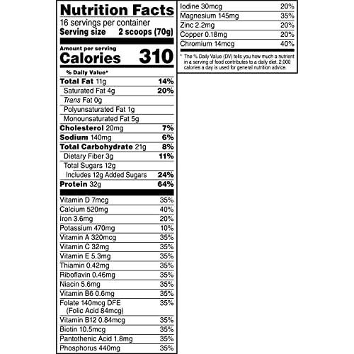 Muscle Milk Muscle Milk Genuine Protein Powder, Natural Chocolate, 2.47 Pound, 16 Servings, 32g Protein, 2g Sugar, Calcium, Vitamins A, C & D, NSF Certified for Sport, Energizing Snack, Packaging May Vary