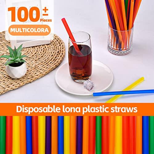 SONGNASS 100PCS Jumbo Smoothie Straws,(0.4\" Diameter X8.3\"Long) Colorful Disposable Plastic Large Wide-mouthed Straw