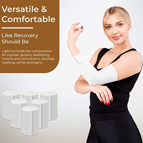 NexSkin Nexskin 3\" Letex Free Bandges - Comfort Elastic Bandage with Single Hook & Loop Closure - White, 6 Pack