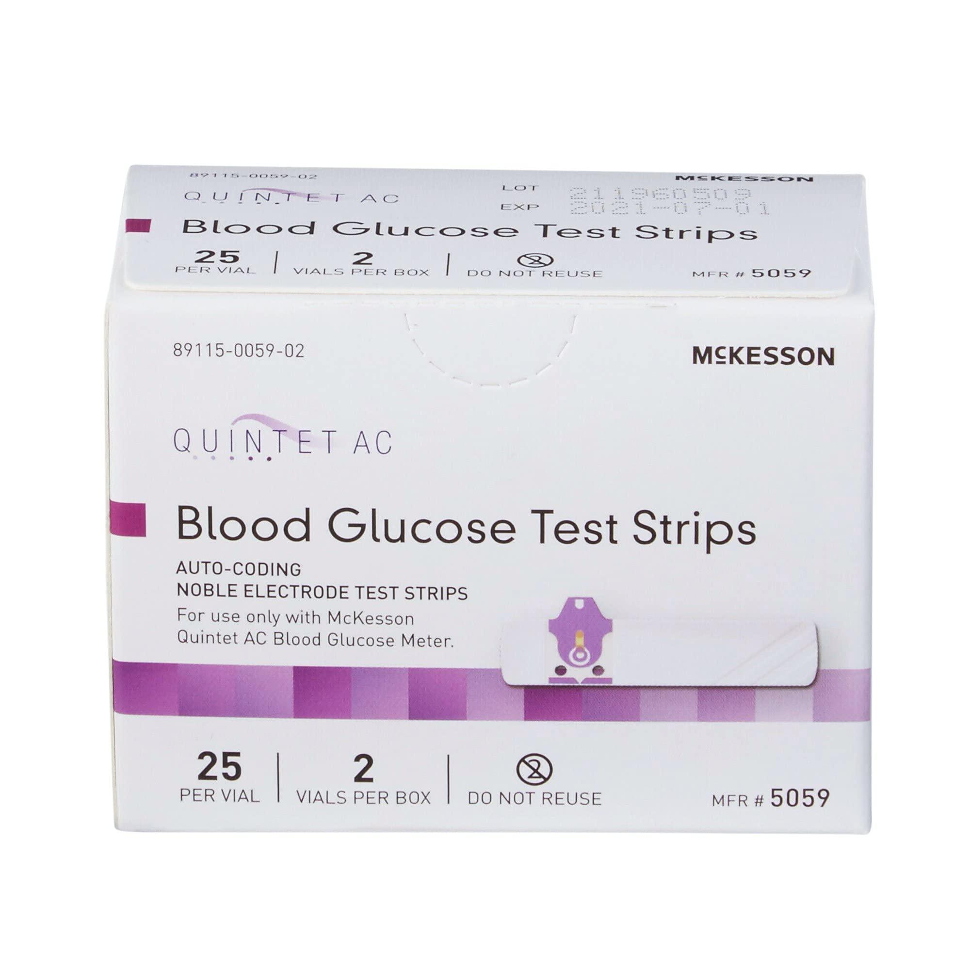 McKesson McKesson Quintet AC Blood Glucose Test Strips - Auto Coding, Noble Electrode Strips, for Self-Testing and Point-of-Care Testing of Whole Blood Glucose, 50 Strips, 6 Packs, 300 Total