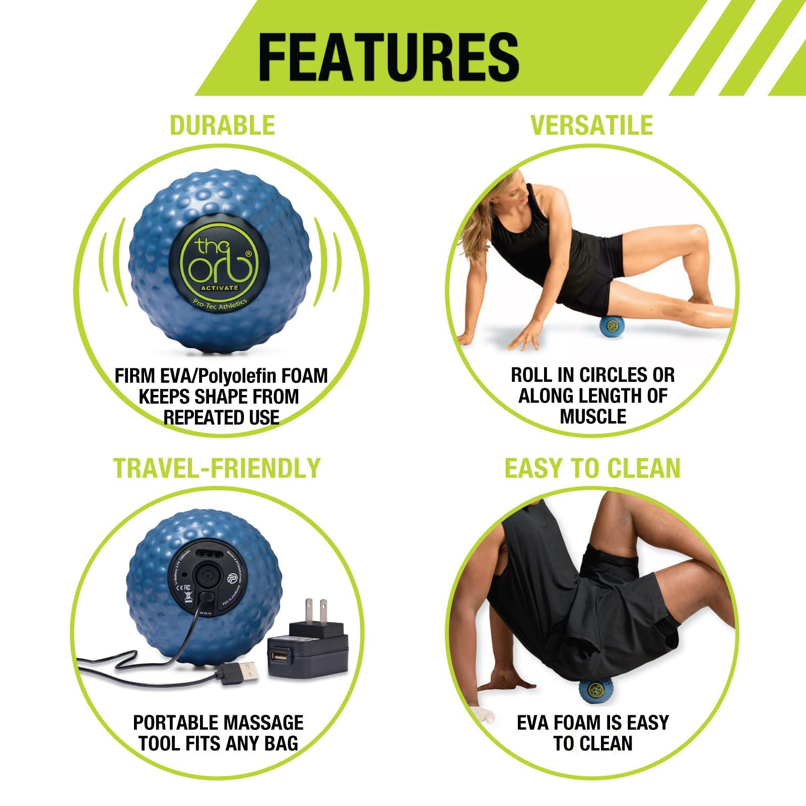 Pro-Tec Athletics Pro-Tec Athletics Orb Activate Vibrating Massage Ball 4.5, Blue, Deep Tissue, Muscle Relief, Hamstring, Quadriceps, Calf, Multi-Directional, Enhance Performance, Adult, Easy to Use, Working Out