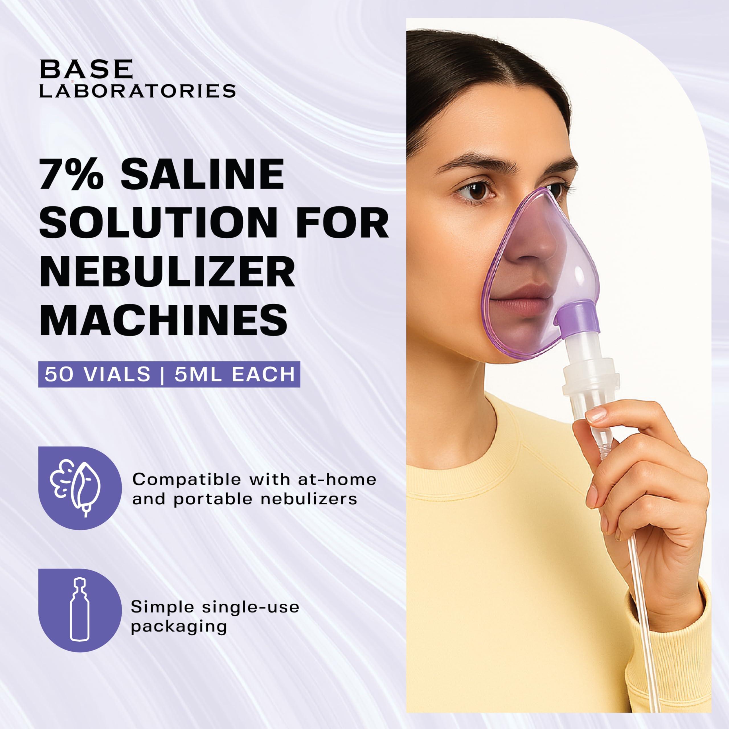 BASE LABORATORIES BASE LABORATORIES 7% Saline Solution for Nebulizer Machine | Saline Solution for Inhalation & Nasal Irrigation | High 7% Concentration l 50 Vials 5ml Unit Dose