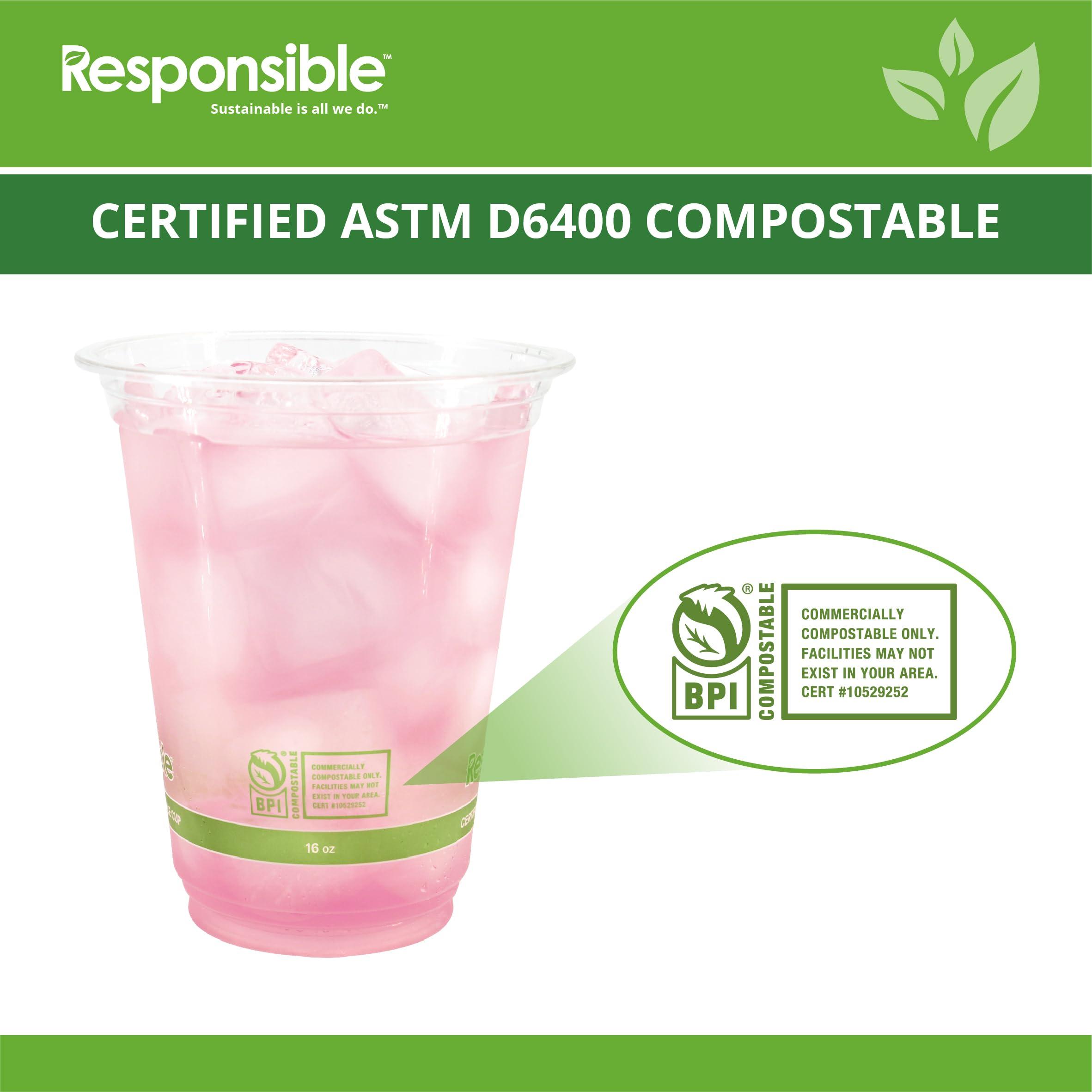 Responsible Products Responsible Products 16 oz Clear Cold Cup, Certified Compostable and Made from 100% American Biobased Materials, No-PFAS Added & BPA-Free (50 Count)