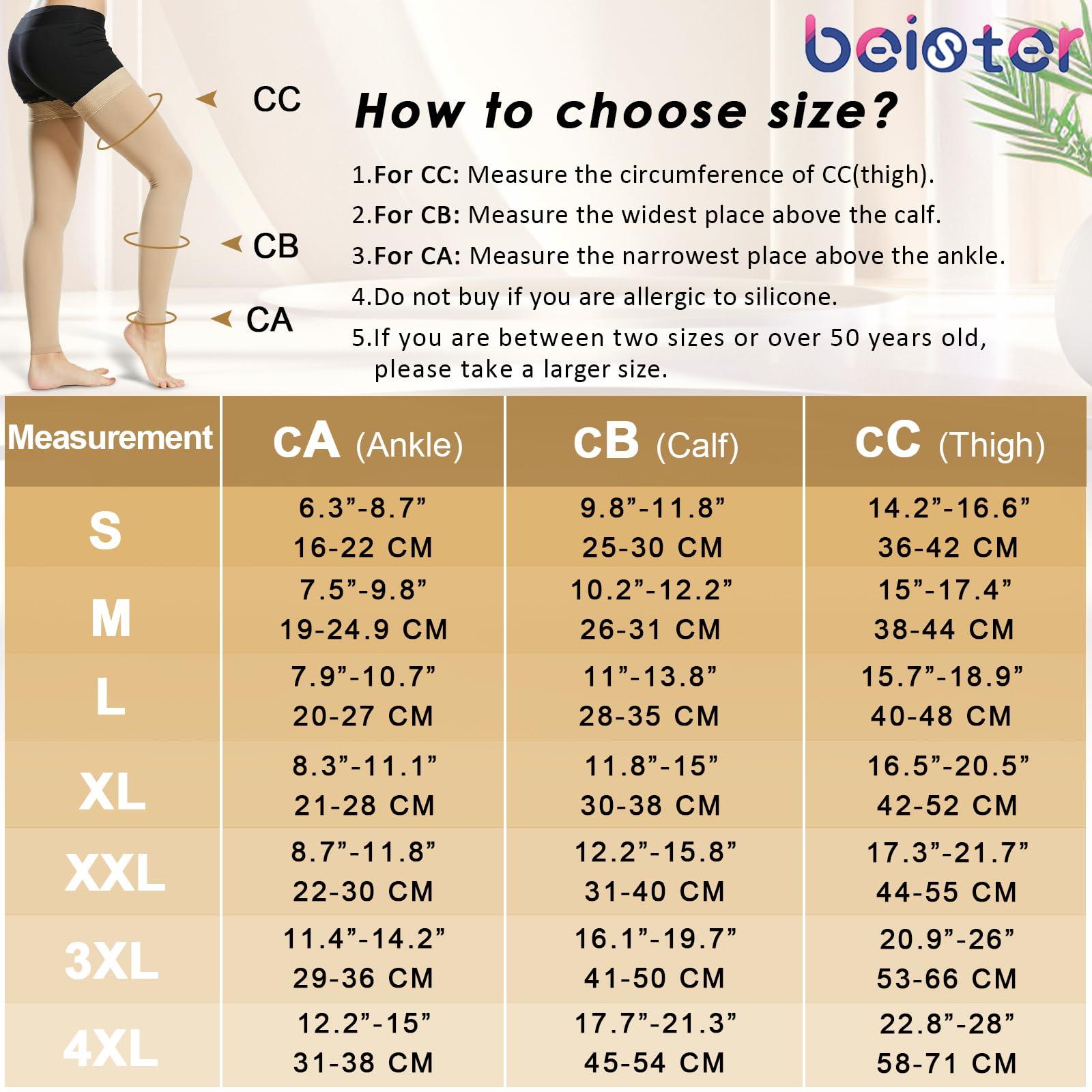 beister Beister 15-20 mmHg Compression Stockings for Women & Men, Thigh High Medical Footless Graduated Compression Sleeves with Dot Silicone Band, Support Pressure Socks for Varicose Veins, Edema, DVT