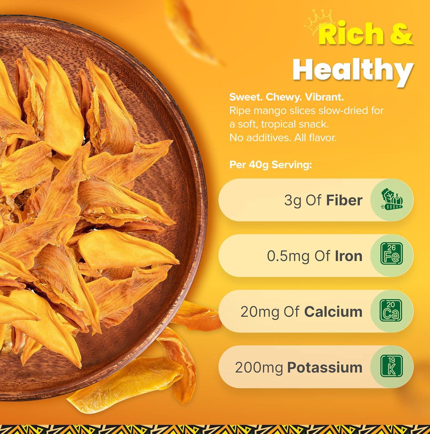 Tropicaux Reign Organic Dried Mango No Sugar Added, 3oz, Pack of 2 (6oz Total) - Delicious and Nutritious Non-GMO Dried Mangoes - No Preservatives or Chemicals - Perfect Snack for Kids & Adults by Tropicaux Reign